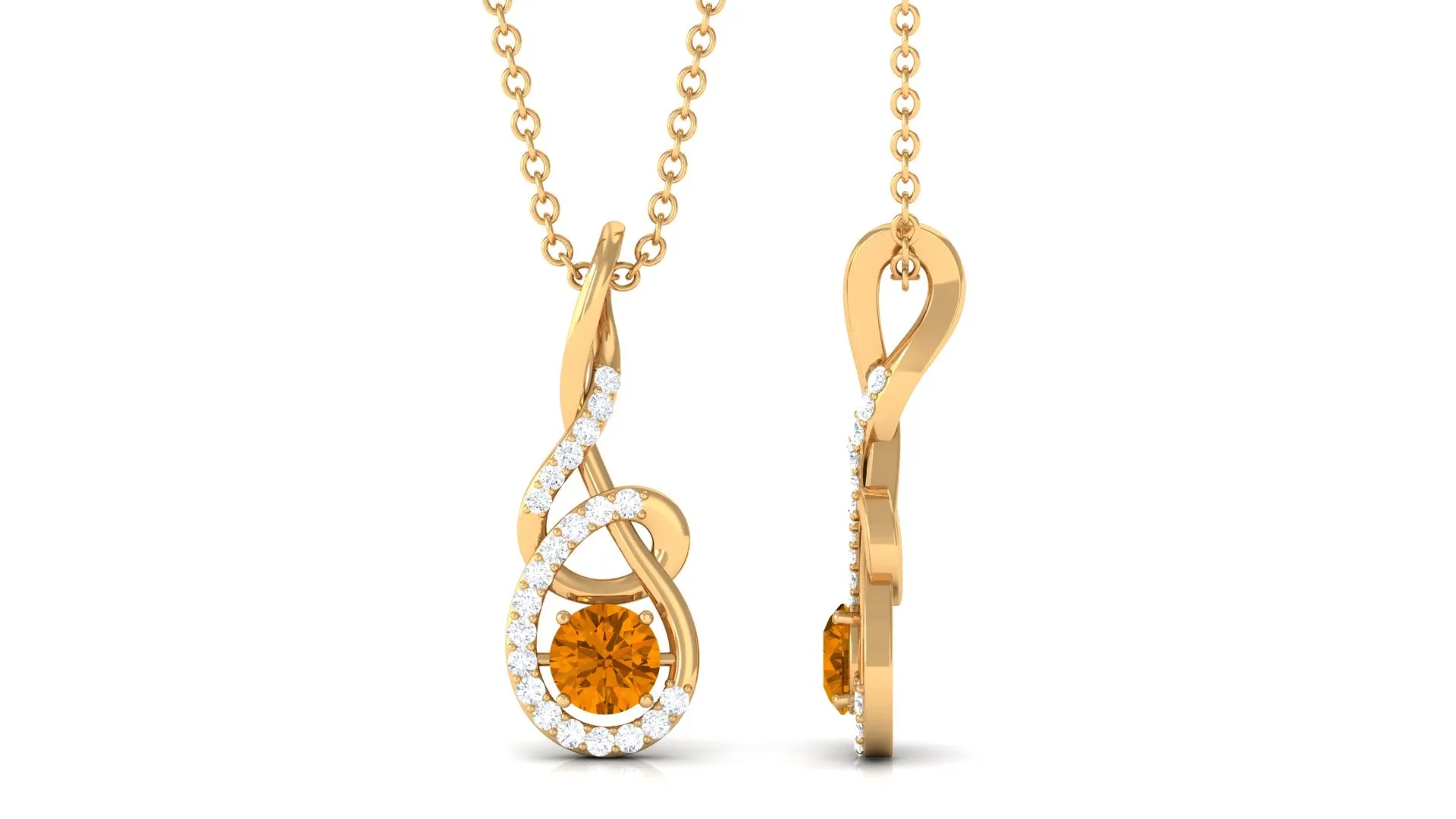 Round Citrine and Diamond Twisted Pendant Necklace