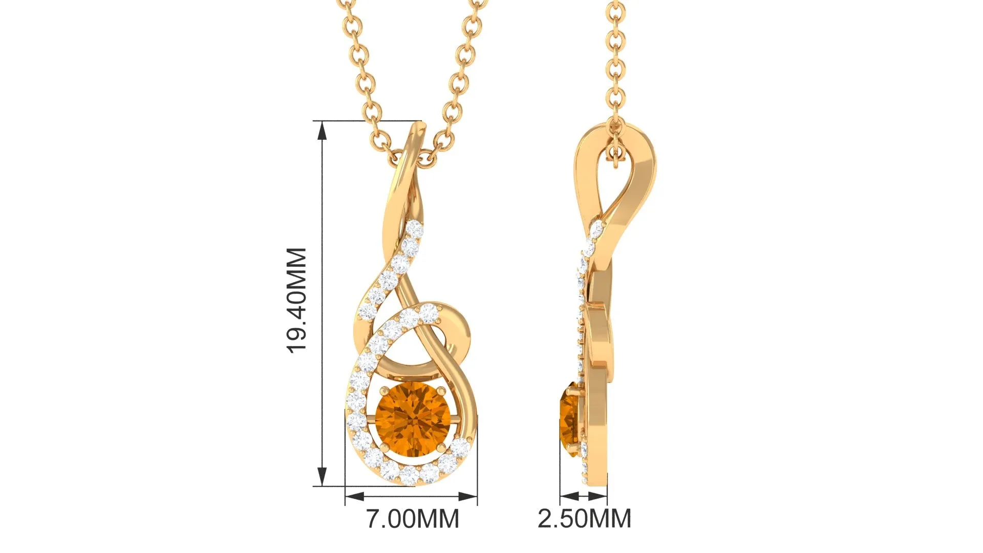Round Citrine and Diamond Twisted Pendant Necklace