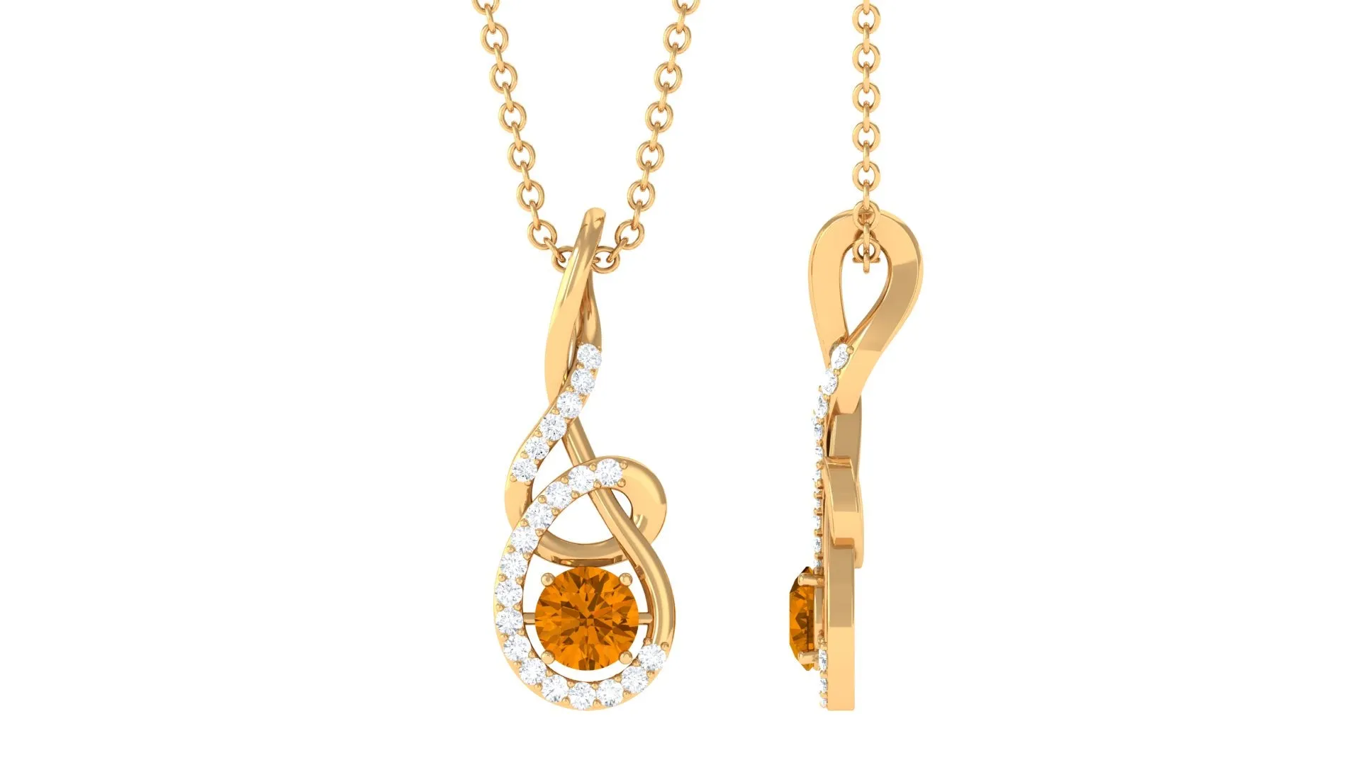 Round Citrine and Diamond Twisted Pendant Necklace