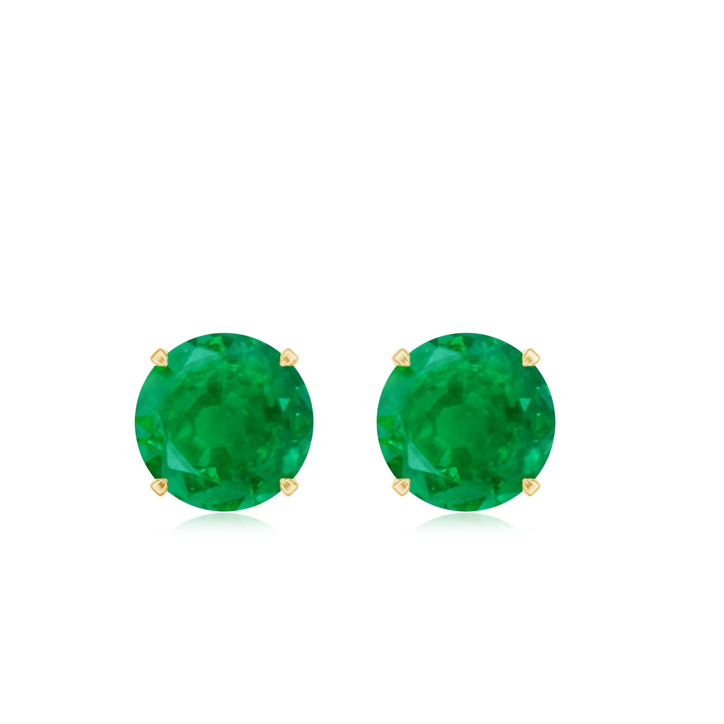 Round Shape Emerald Solitaire Stud Earrings