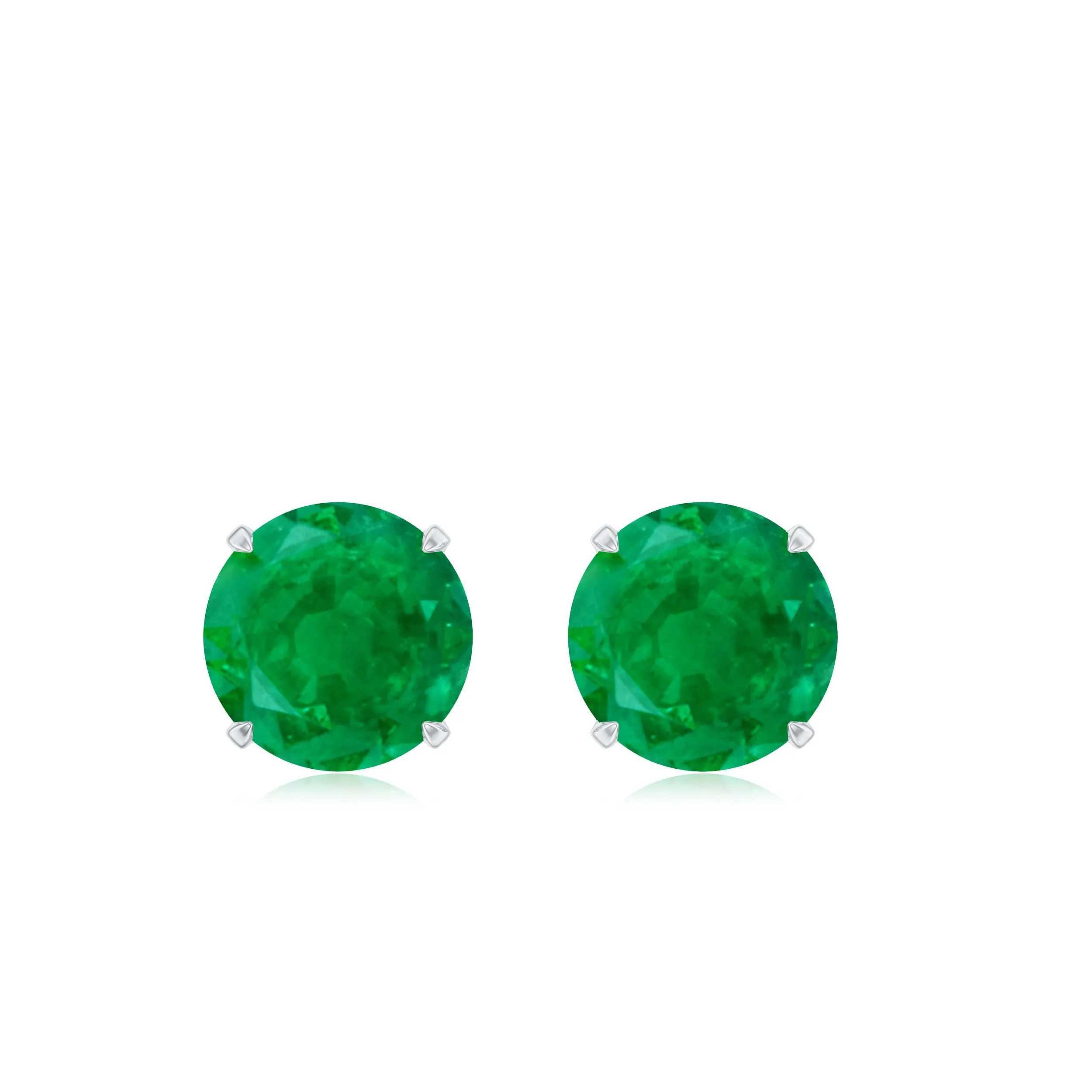 Round Shape Emerald Solitaire Stud Earrings