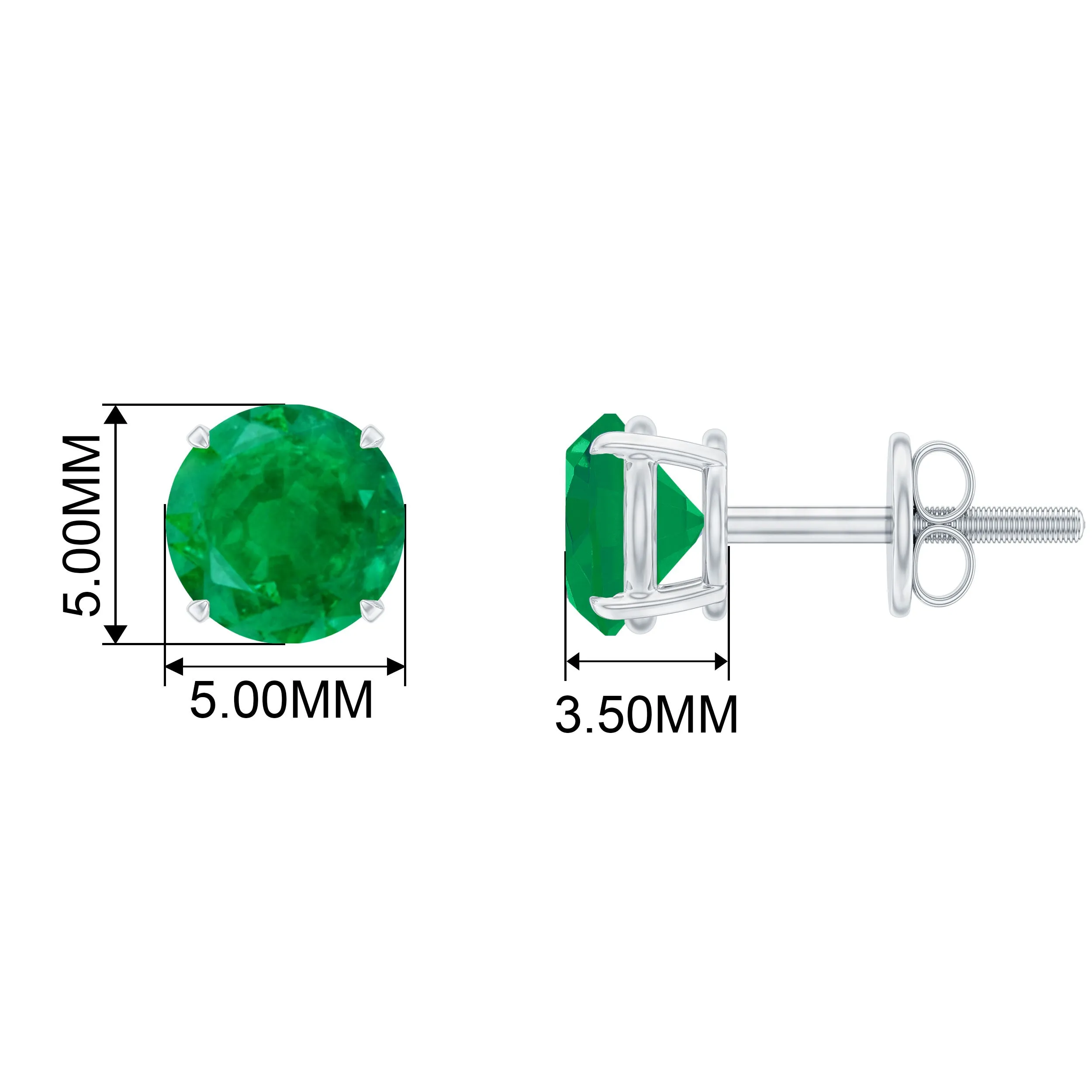 Round Shape Emerald Solitaire Stud Earrings