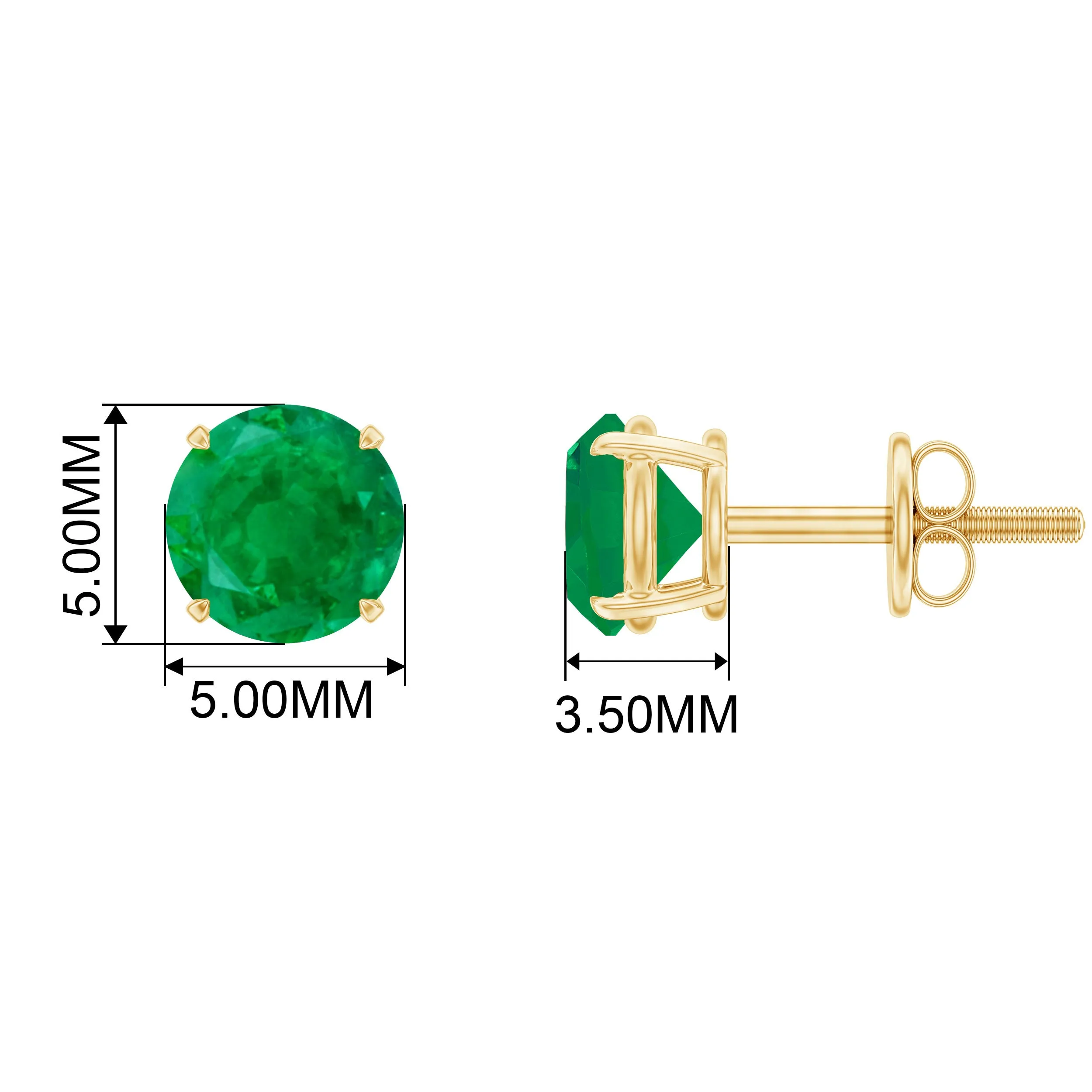 Round Shape Emerald Solitaire Stud Earrings