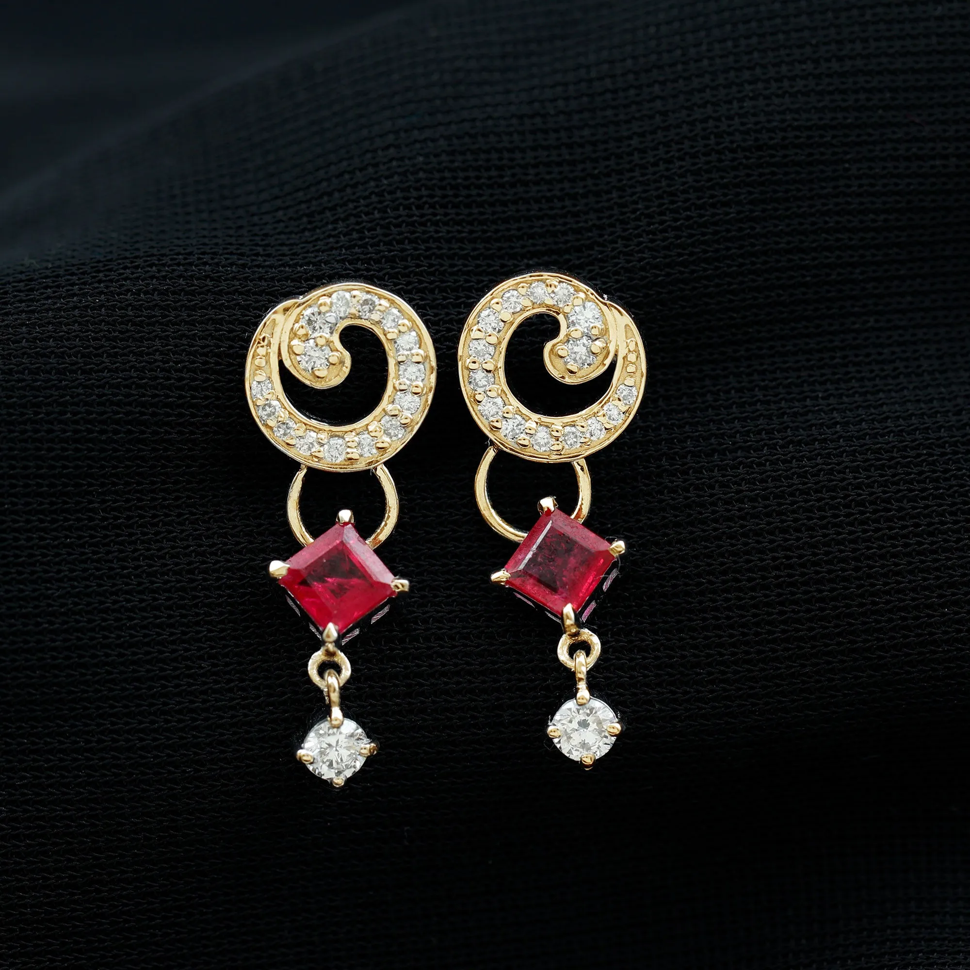 Ruby and Diamond Drop Dangle Earrings