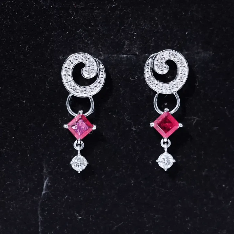 Ruby and Diamond Drop Dangle Earrings