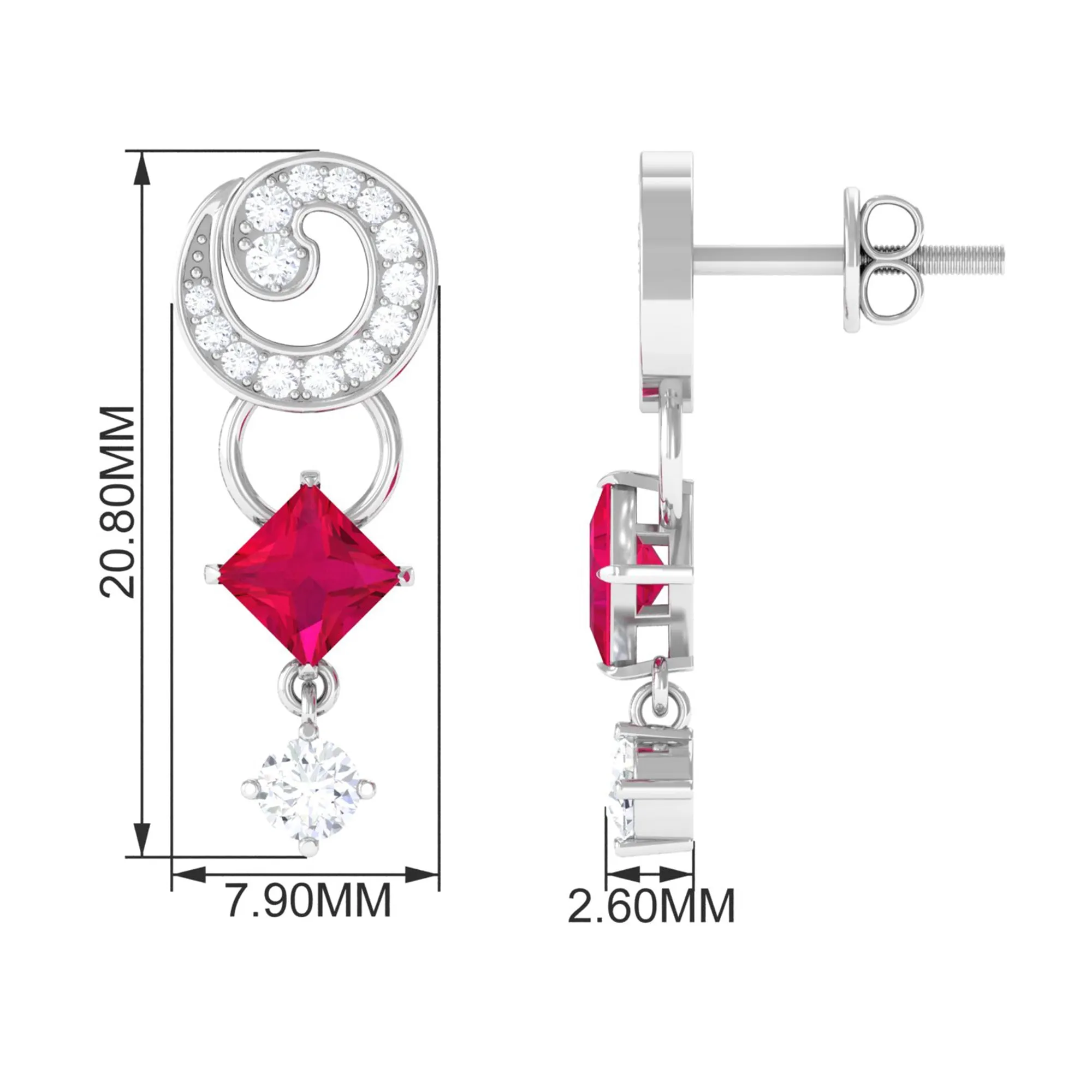 Ruby and Diamond Drop Dangle Earrings