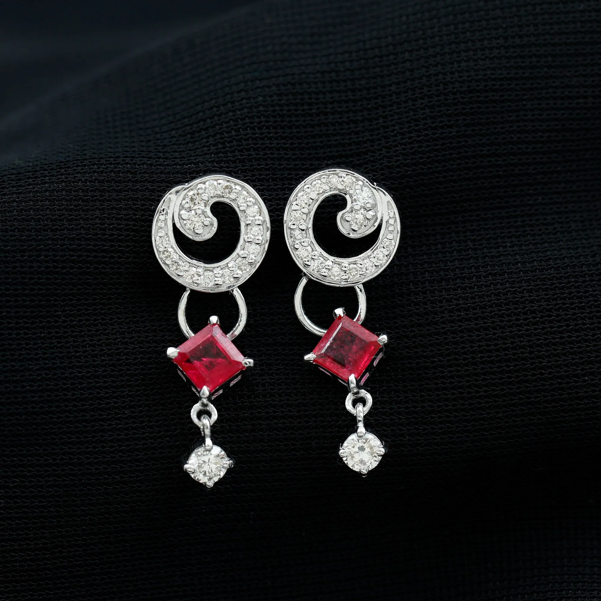 Ruby and Diamond Drop Dangle Earrings