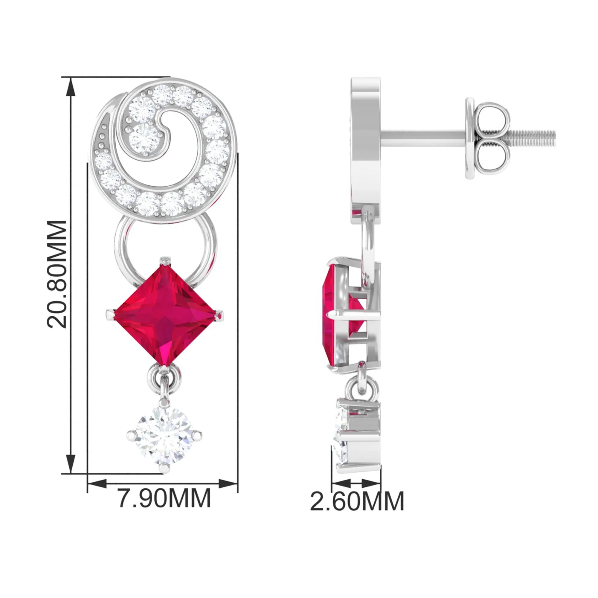 Ruby and Diamond Drop Dangle Earrings