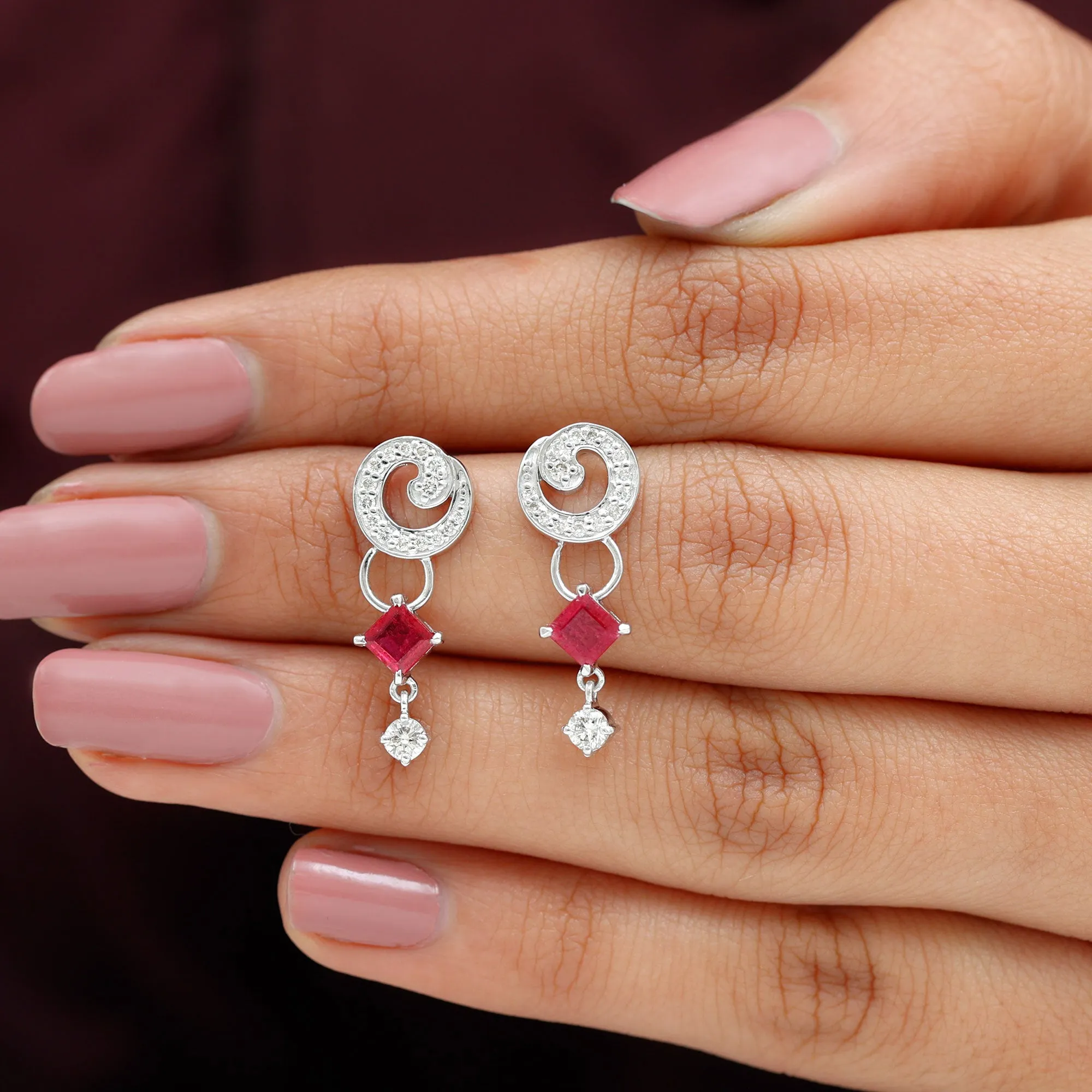 Ruby and Diamond Drop Dangle Earrings