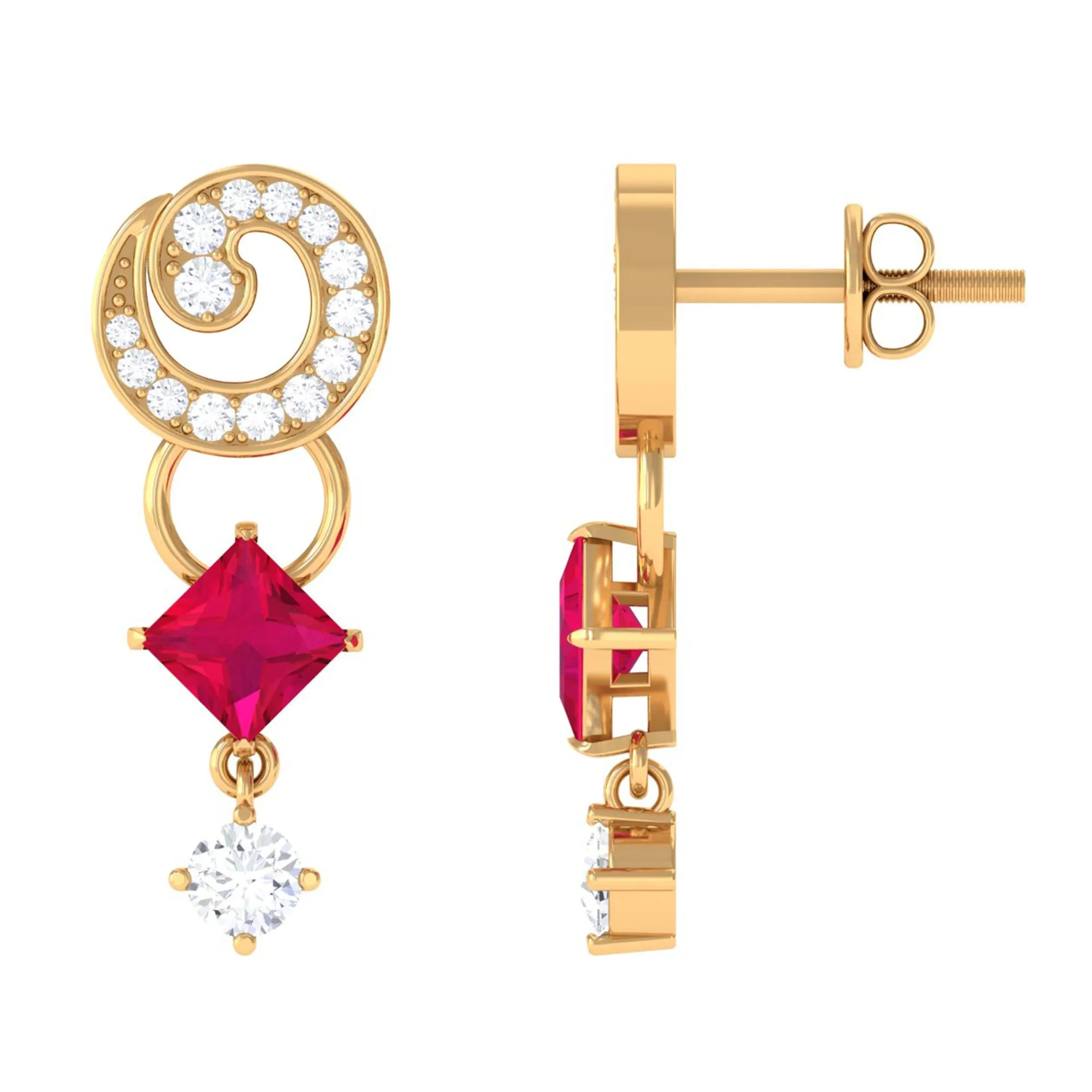 Ruby and Diamond Drop Dangle Earrings