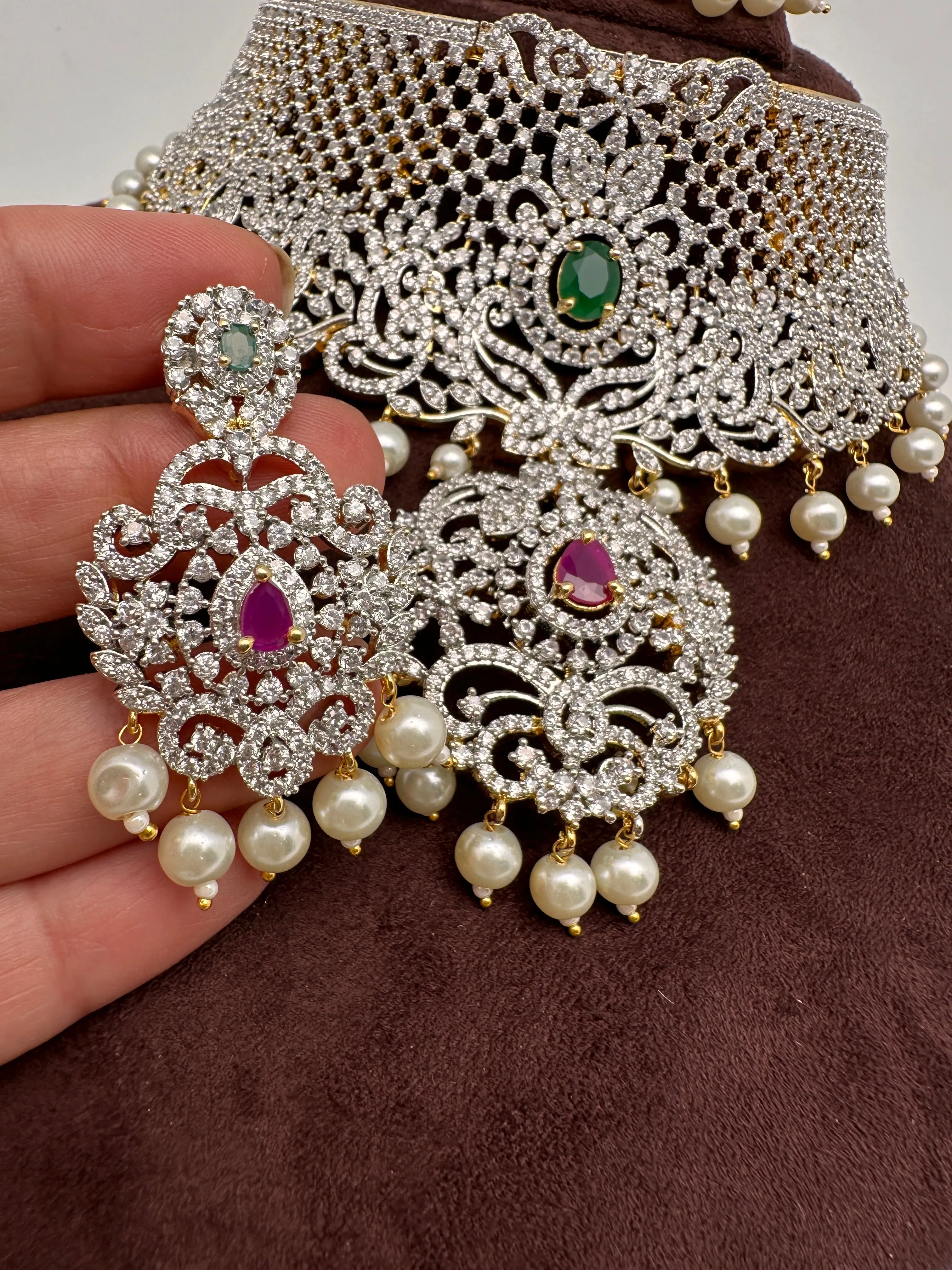 Ruby and Emerald Diamond Finish AD Choker