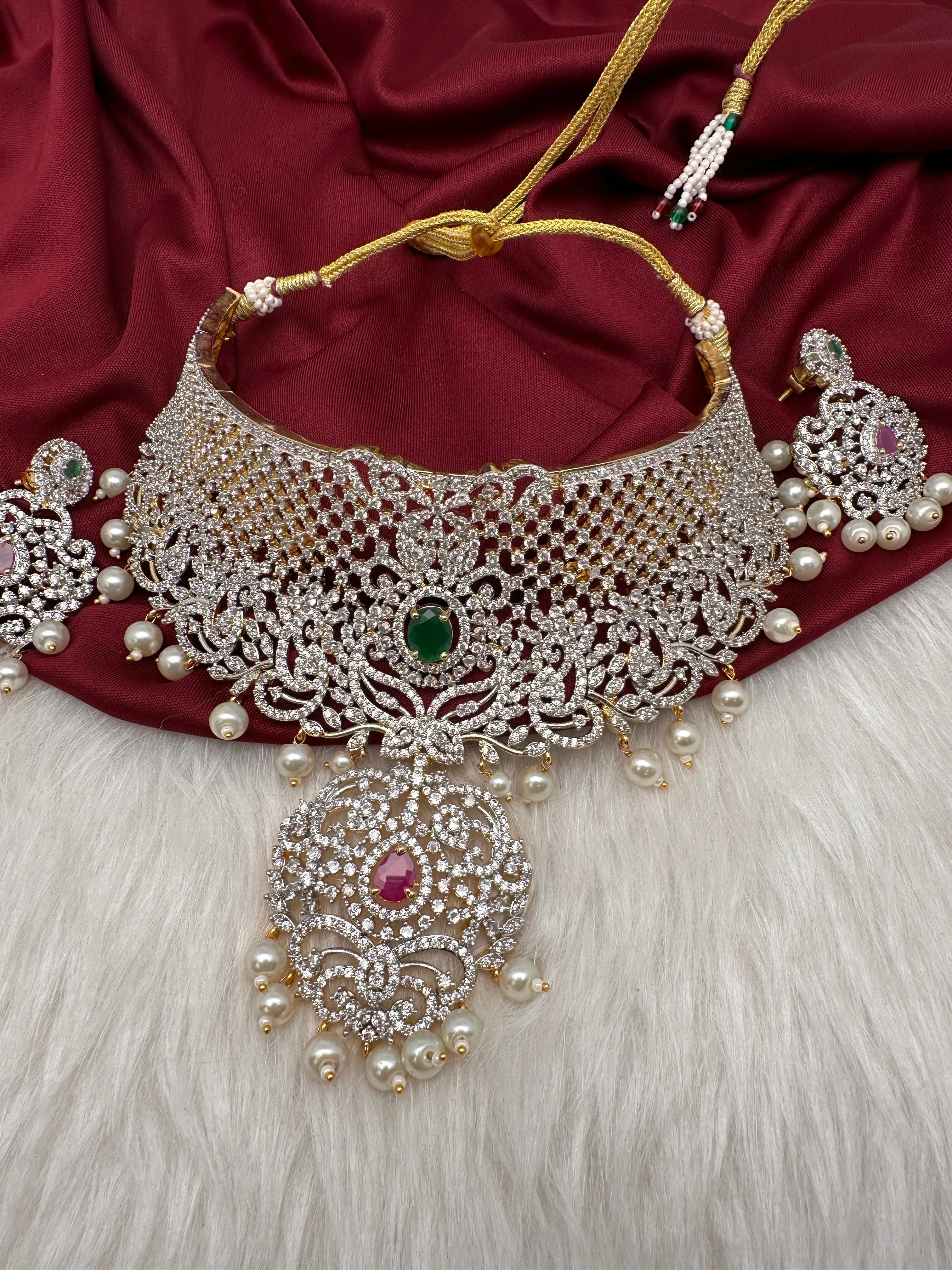Ruby and Emerald Diamond Finish AD Choker