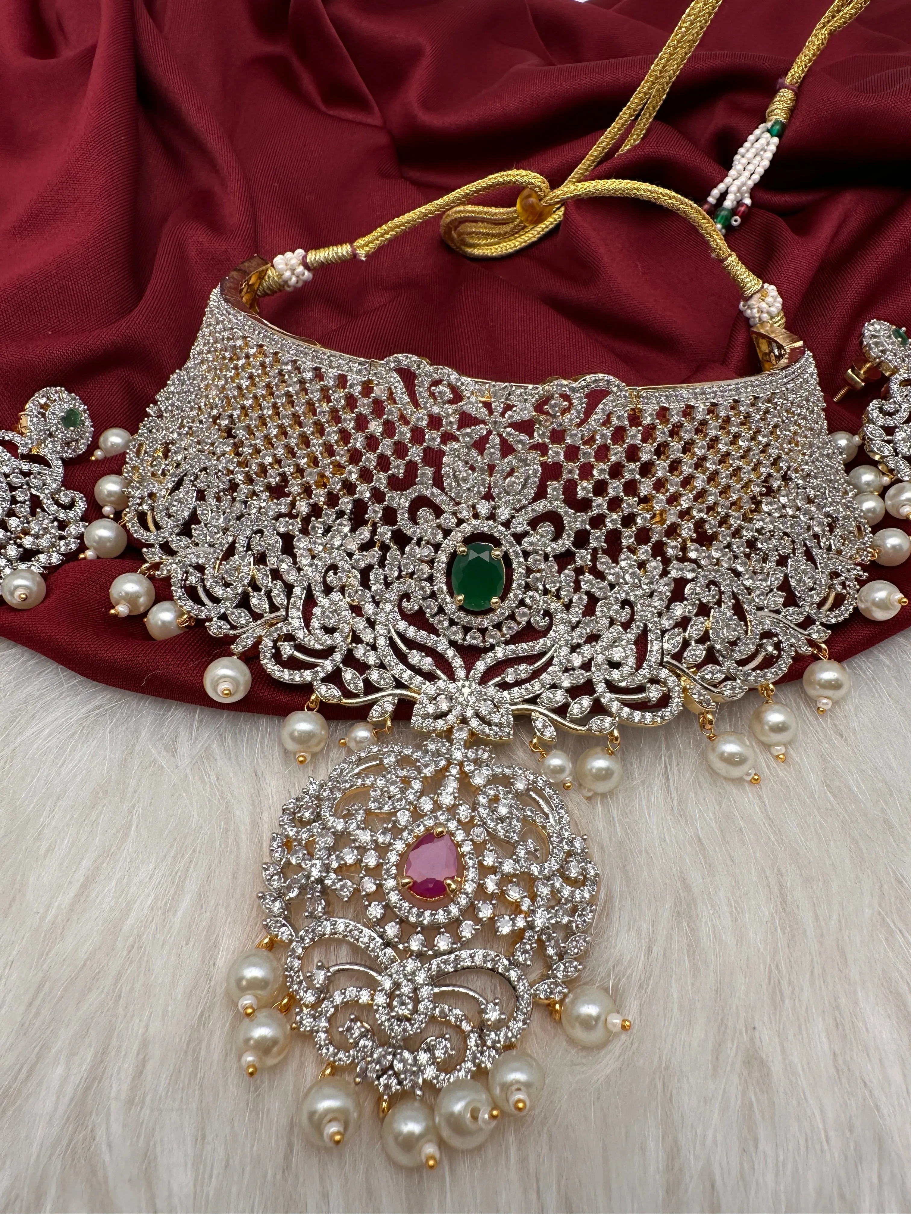 Ruby and Emerald Diamond Finish AD Choker