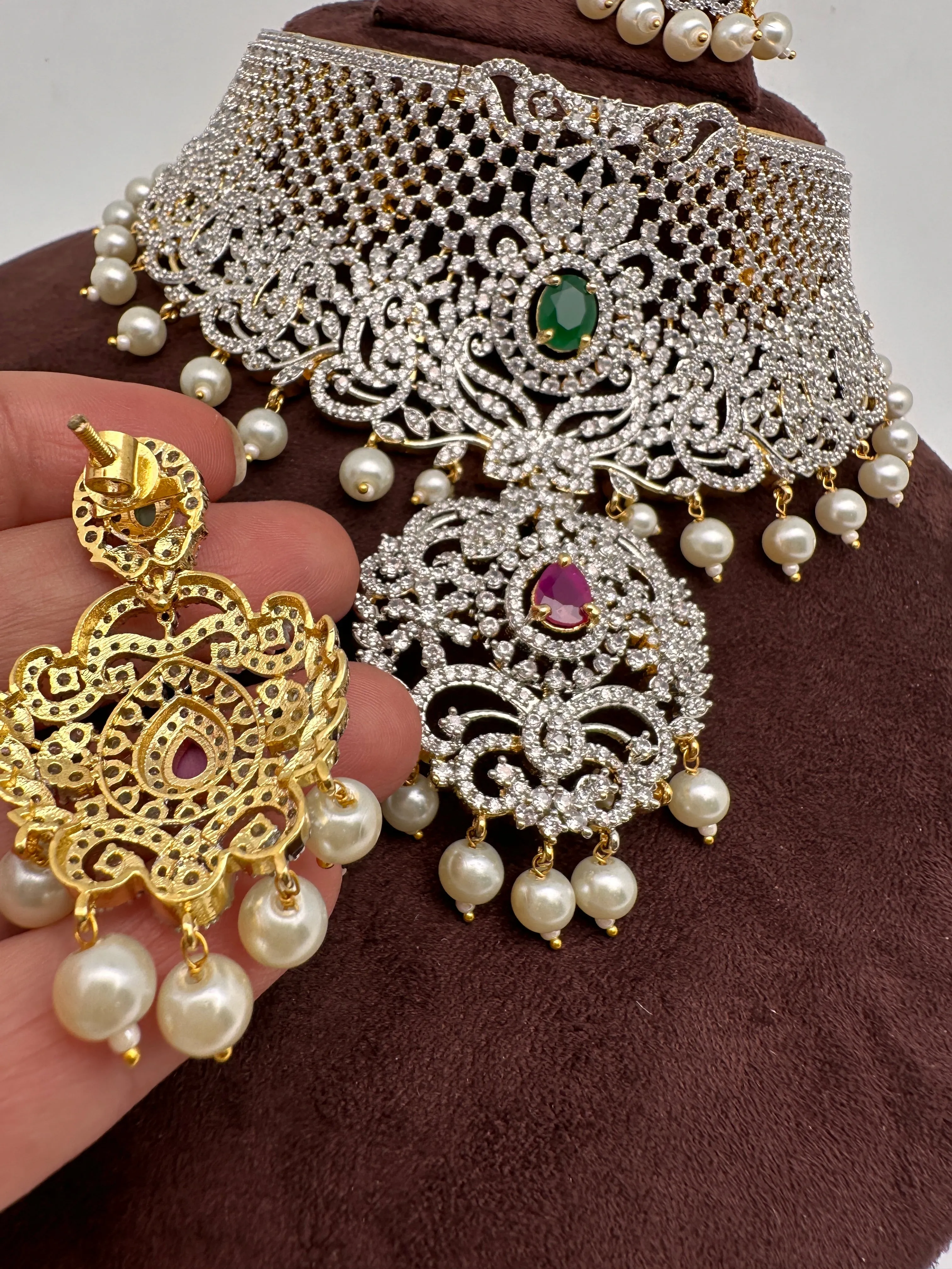 Ruby and Emerald Diamond Finish AD Choker
