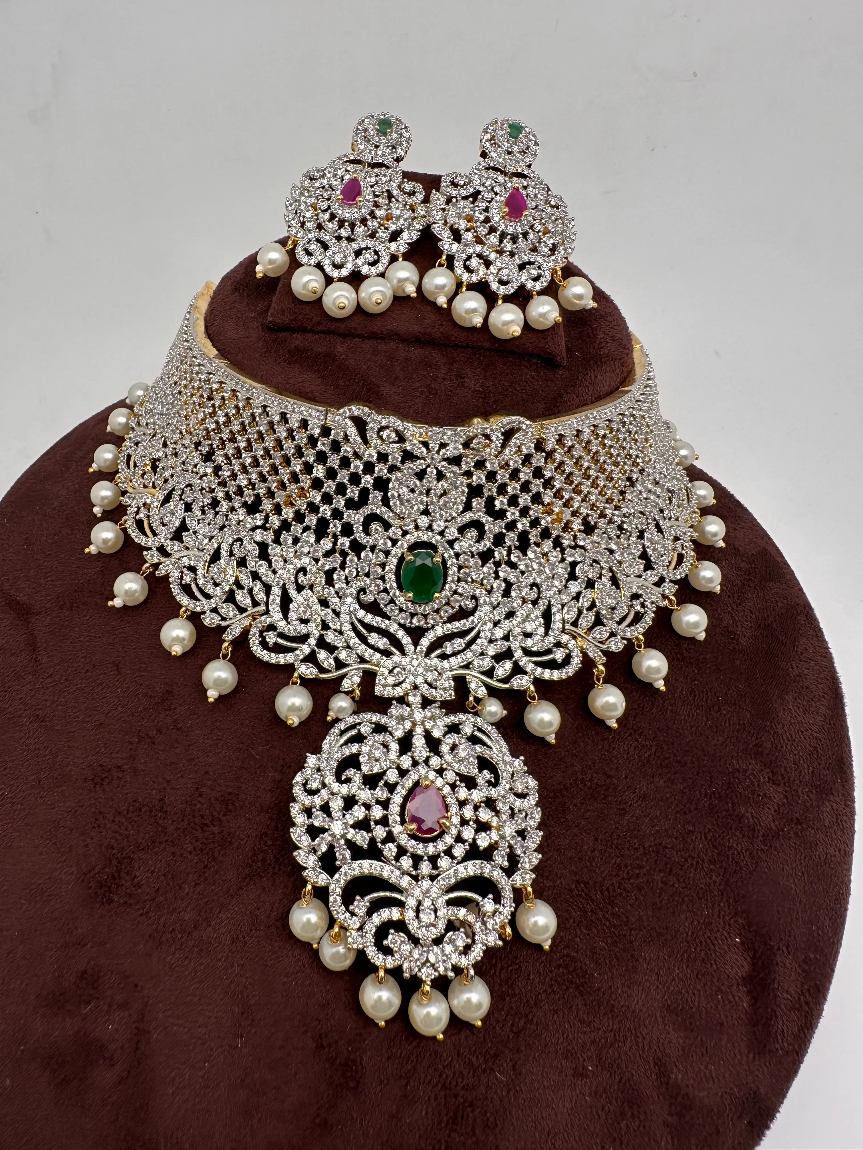 Ruby and Emerald Diamond Finish AD Choker