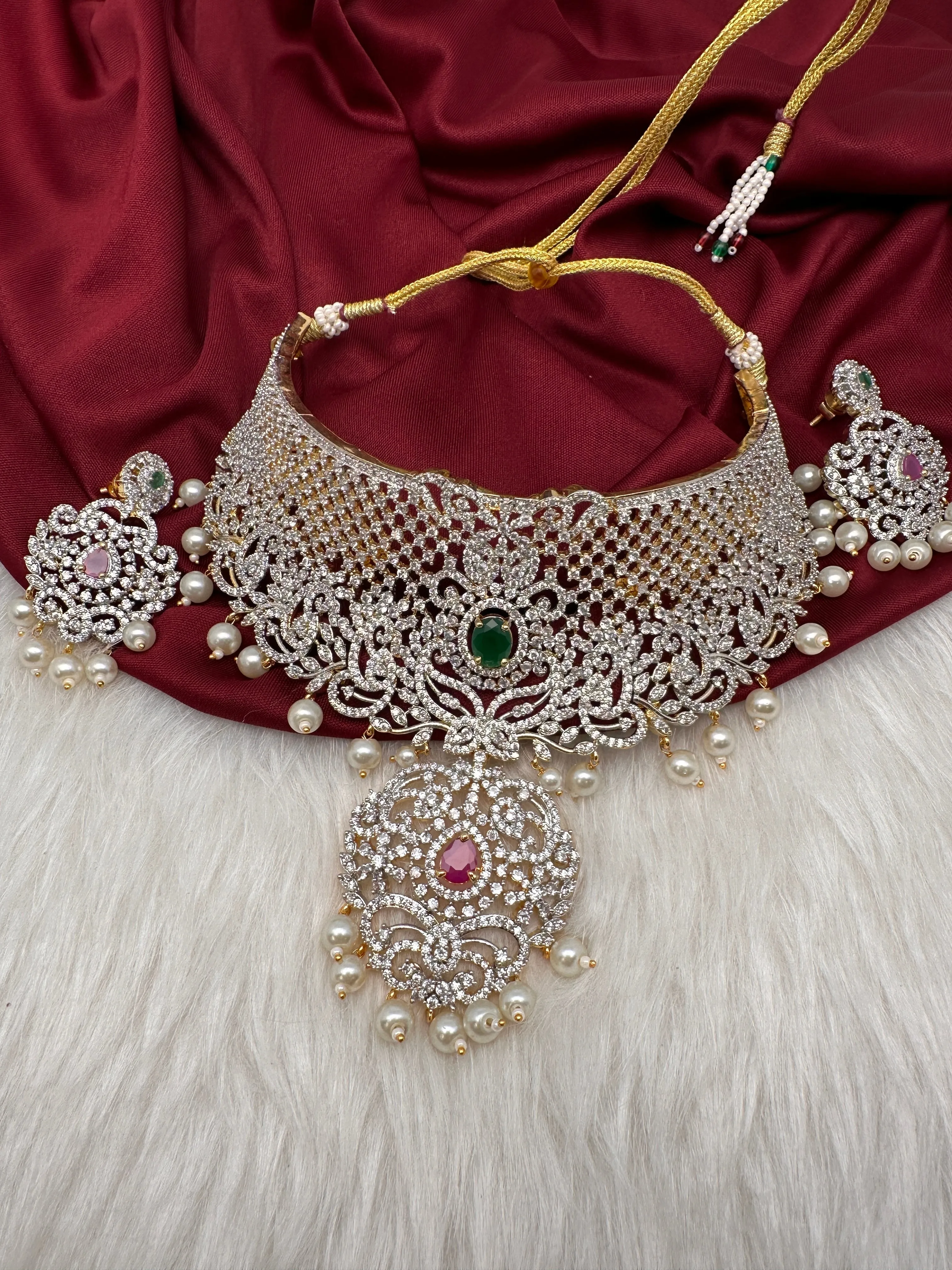 Ruby and Emerald Diamond Finish AD Choker