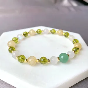 Rutilated Citrine, Peridot & Green Aventurine Gold Bracelet