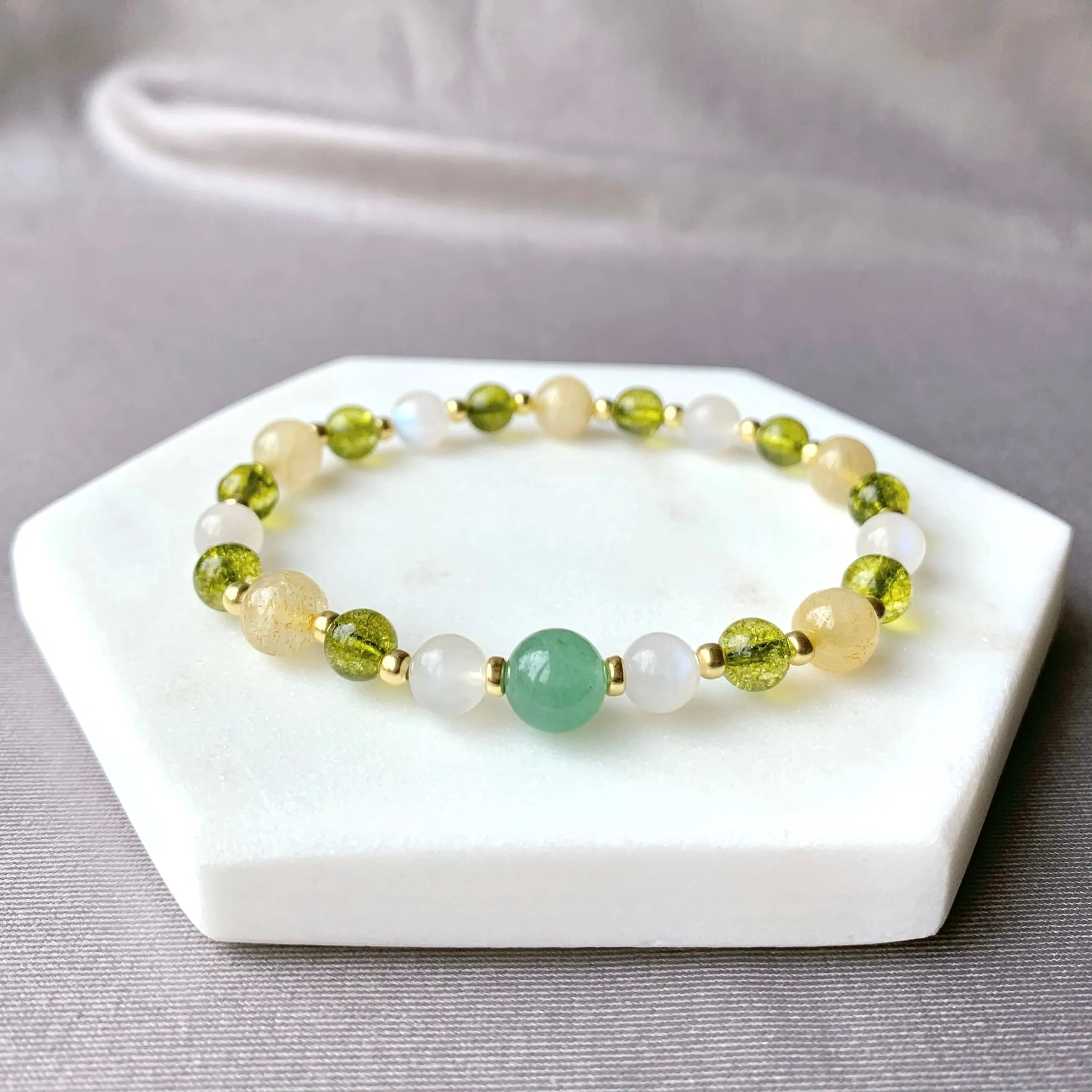 Rutilated Citrine, Peridot & Green Aventurine Gold Bracelet