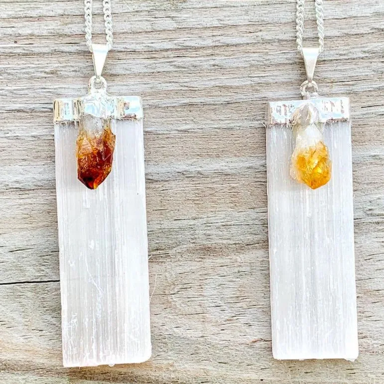 Selenite and Citrine Pendant Necklace