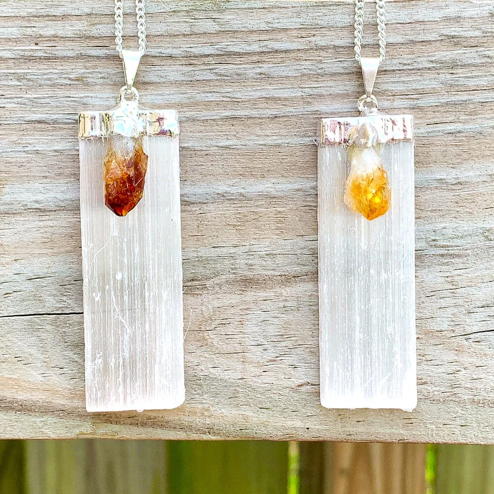 Selenite and Citrine Pendant Necklace