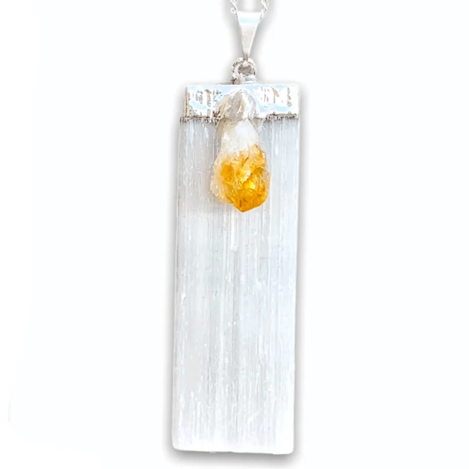 Selenite and Citrine Pendant Necklace
