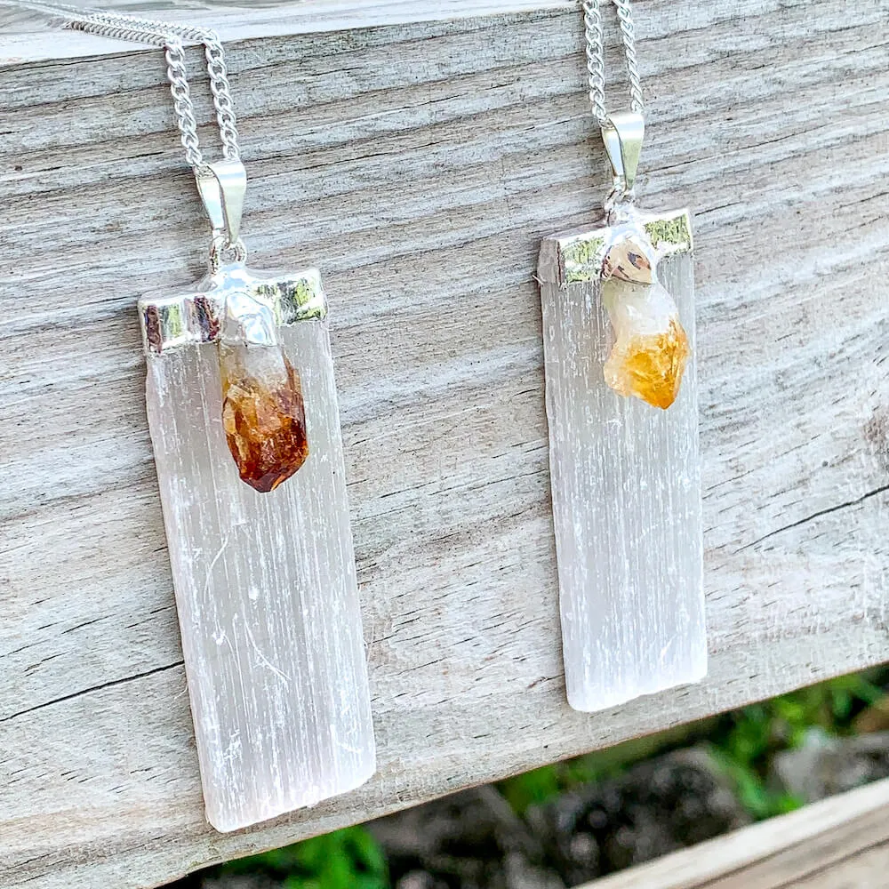 Selenite and Citrine Pendant Necklace