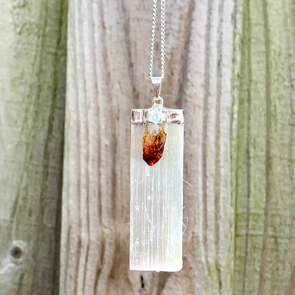 Selenite and Citrine Pendant Necklace