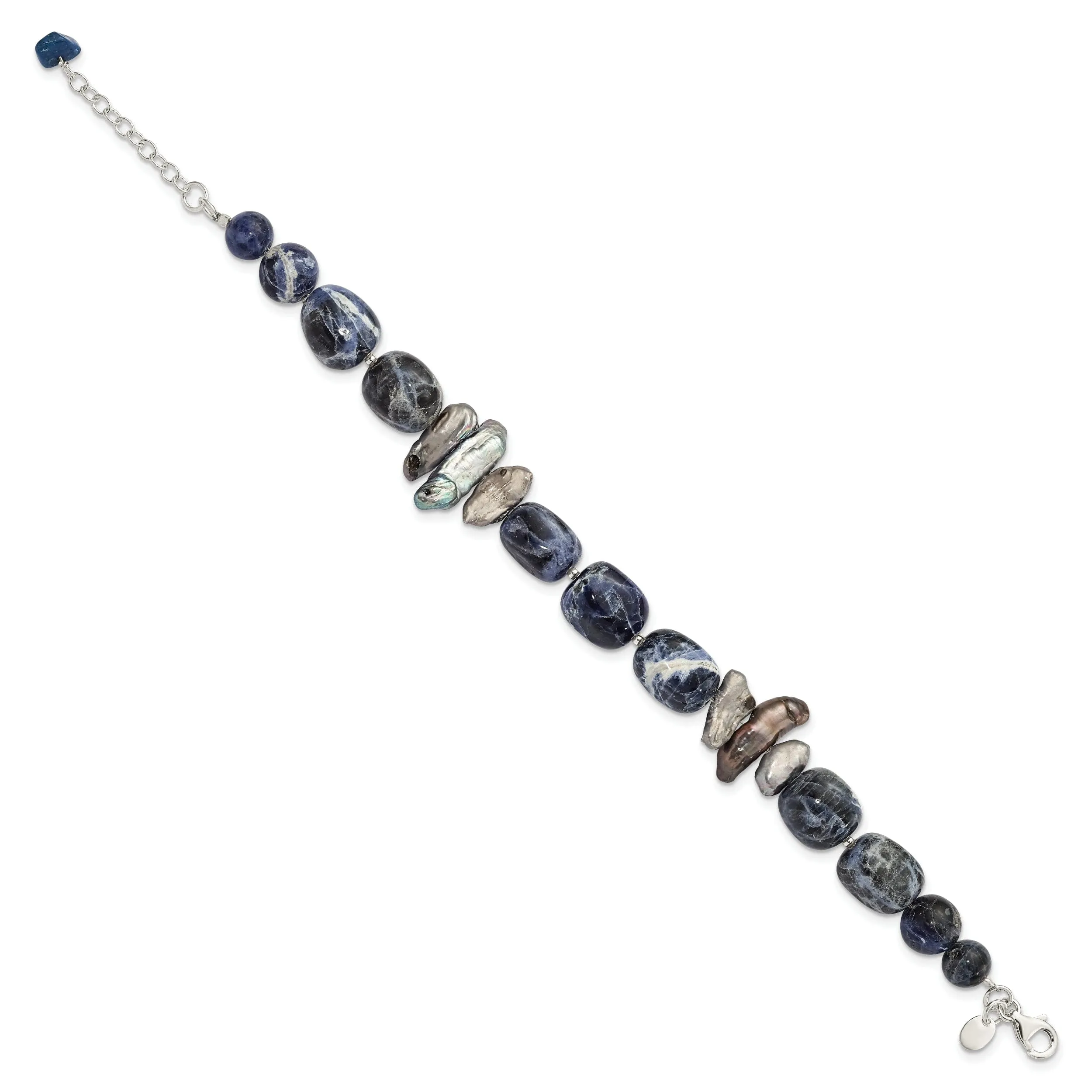 Silver Sodalite Grey Fresh Water Pearl Bracelet