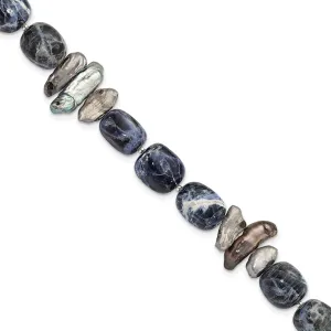 Silver Sodalite Grey Fresh Water Pearl Bracelet
