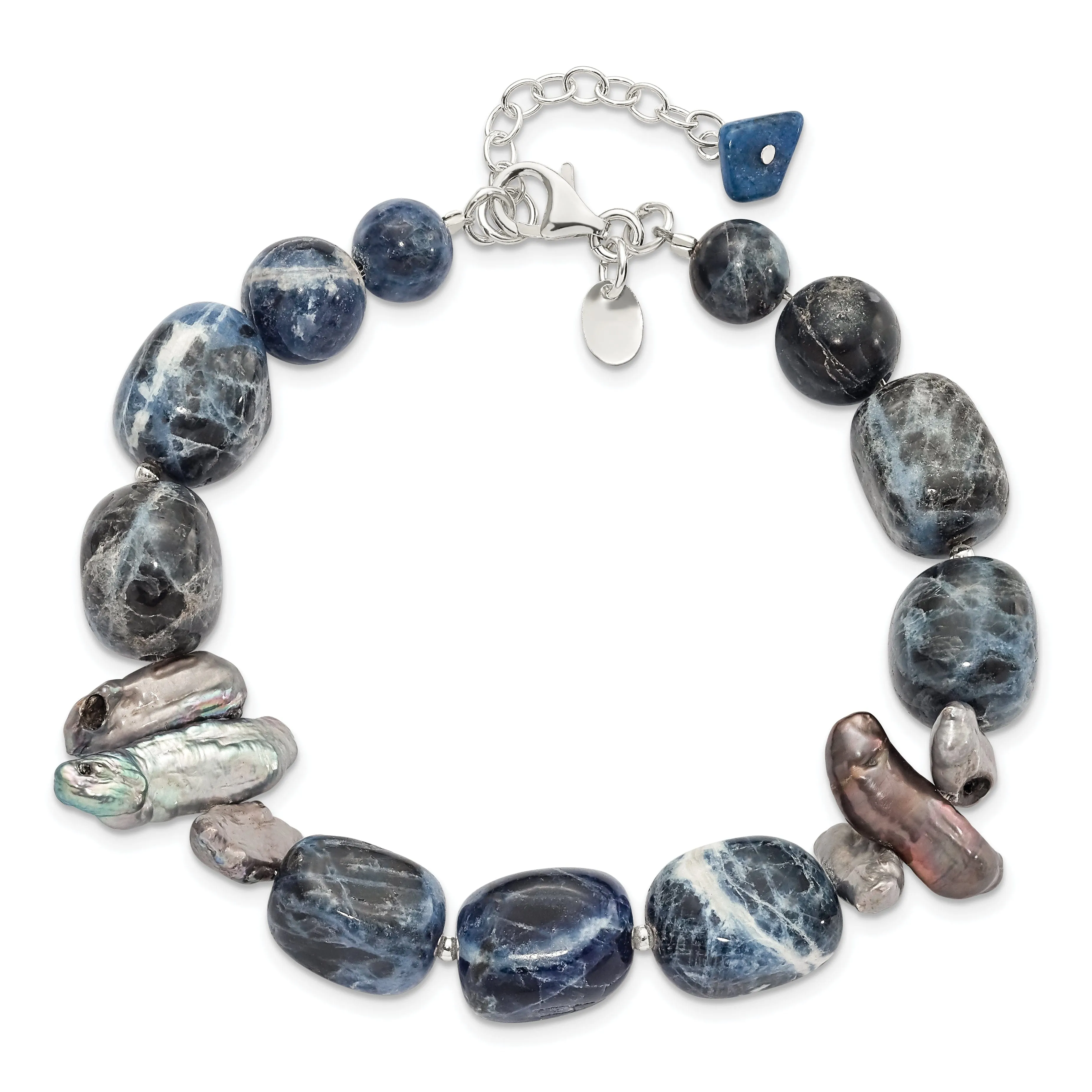 Silver Sodalite Grey Fresh Water Pearl Bracelet