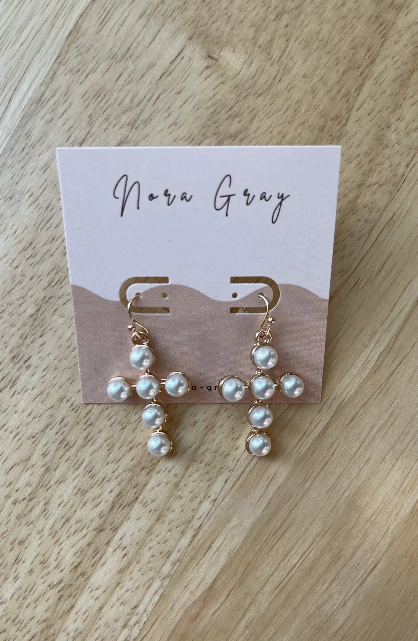 Stationed Pearl Cross Earrings