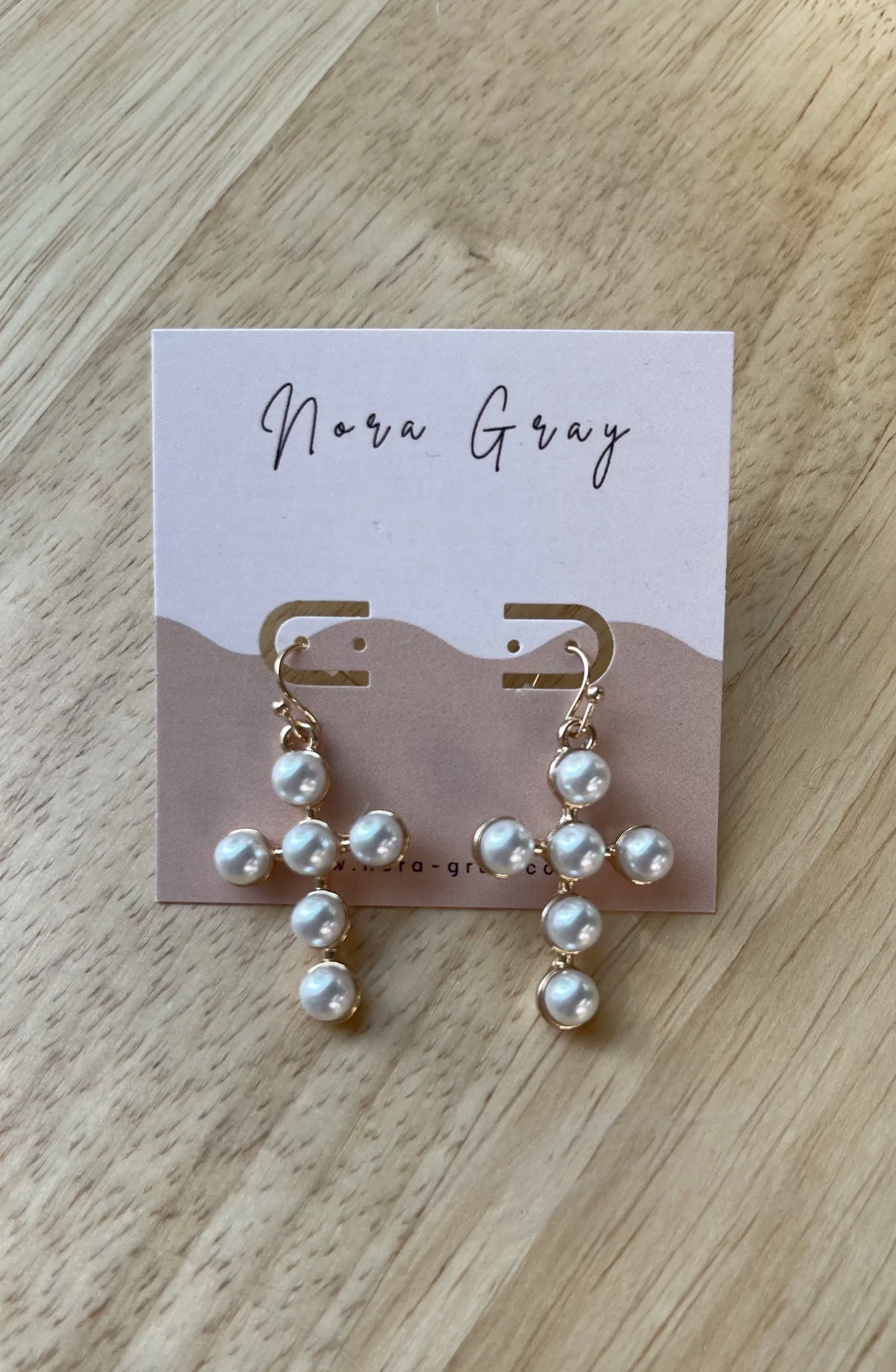Stationed Pearl Cross Earrings