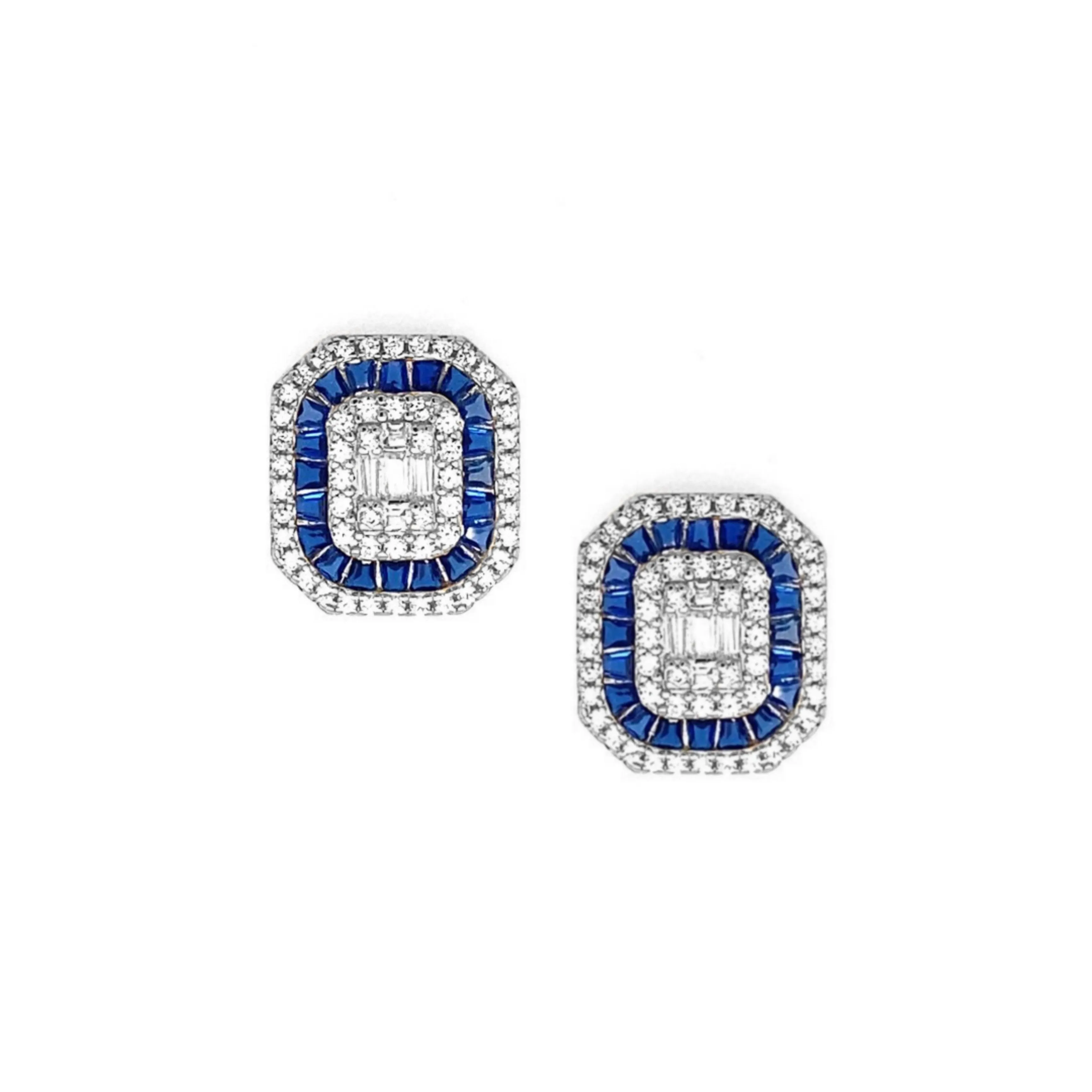 Sterling Silver Colored Baguette Stud Earrings