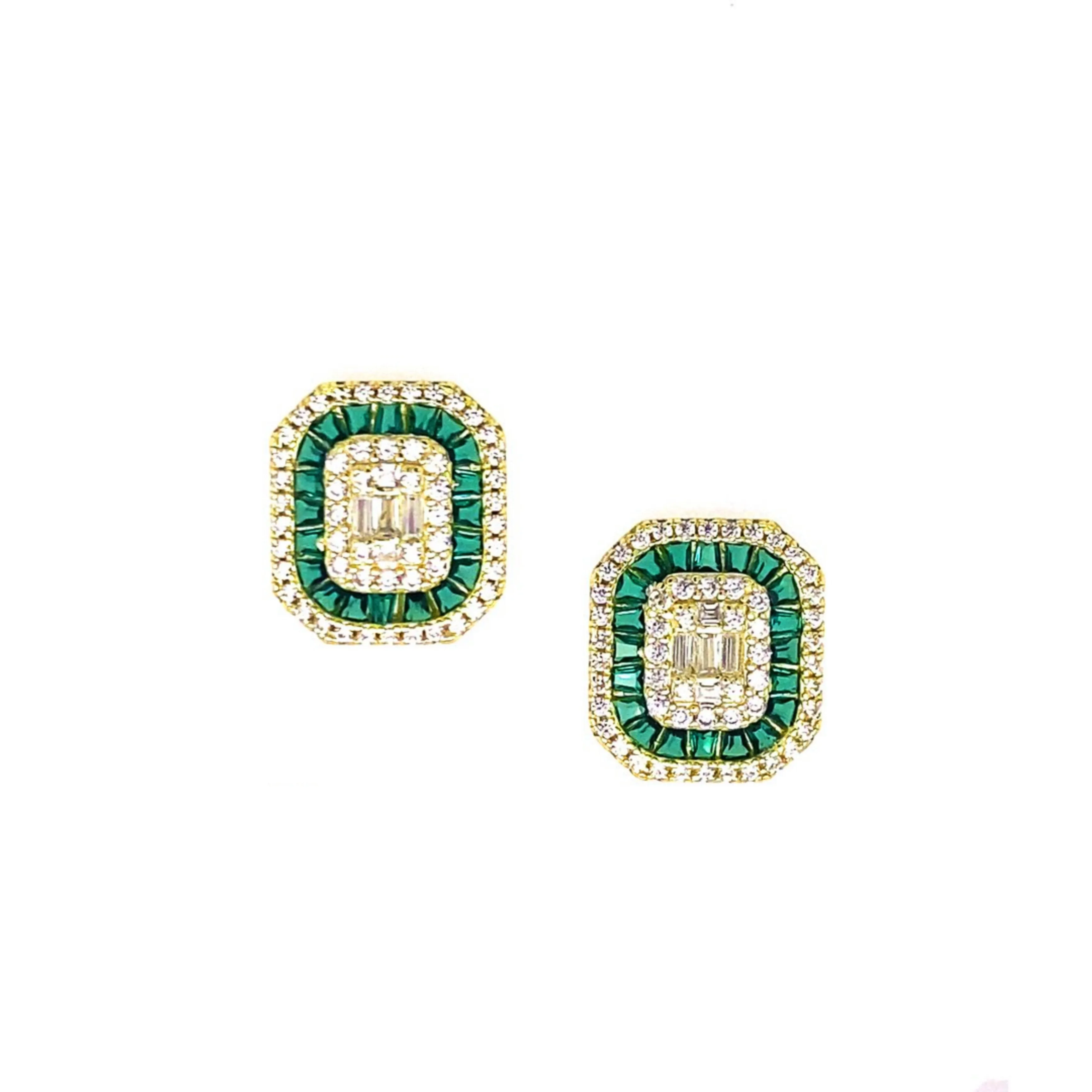 Sterling Silver Colored Baguette Stud Earrings
