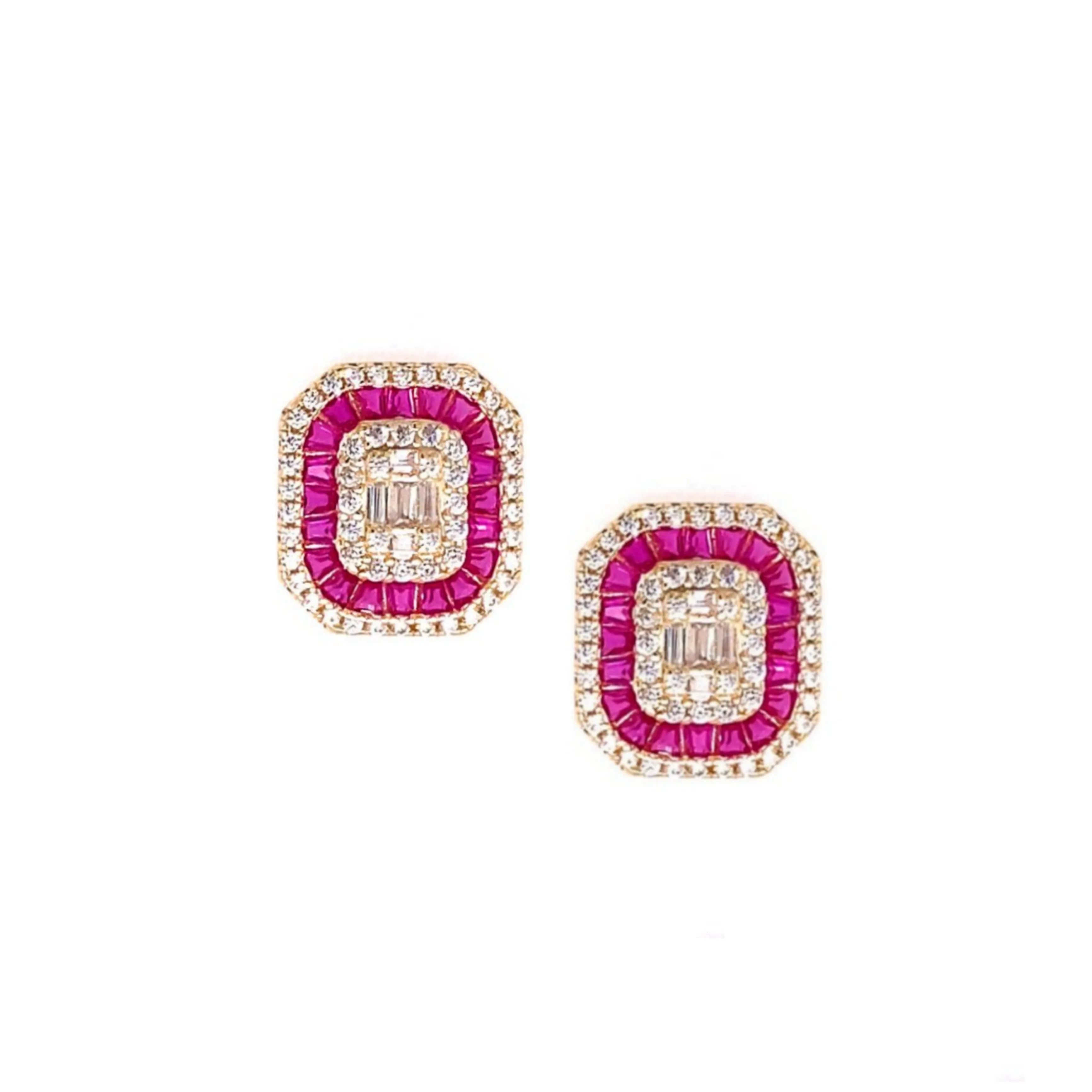Sterling Silver Colored Baguette Stud Earrings