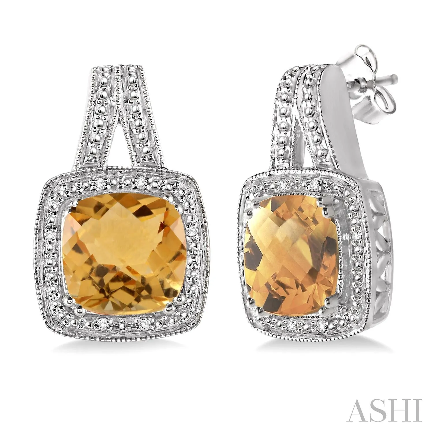Sterling Silver Cushion Cut Citrine Drop Earrings