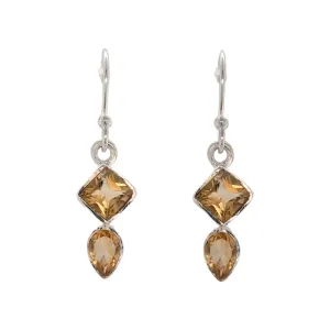 Sterling Silver Faceted Citrine Dangle Earrings
