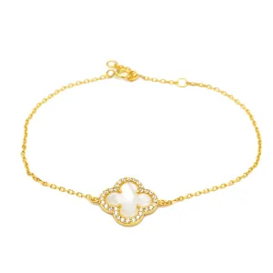 Sterling Silver Gold Plated CZ Clover Bracelet