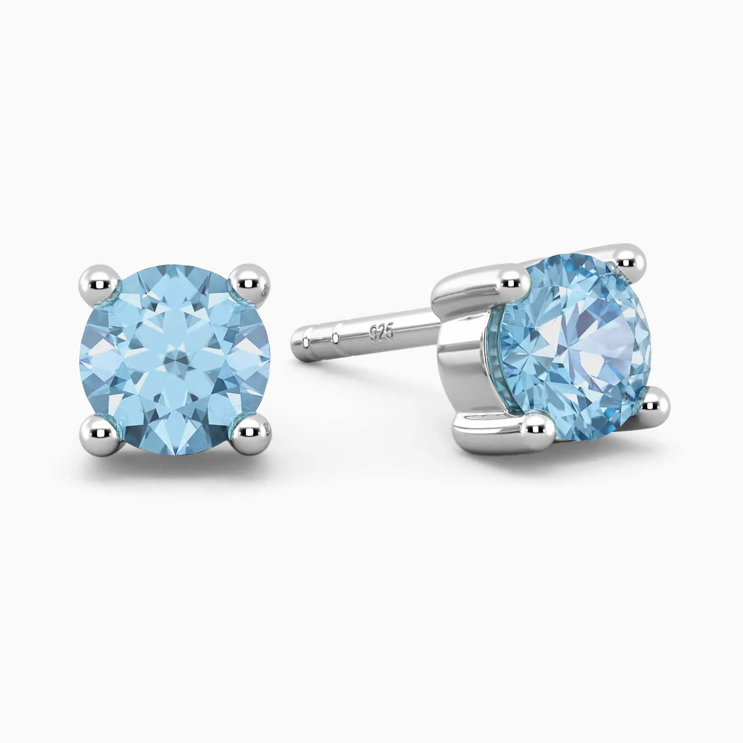 Swiss Blue Topaz Round Shape Stud Earrings in Sterling Silver - Irosk Australia ®