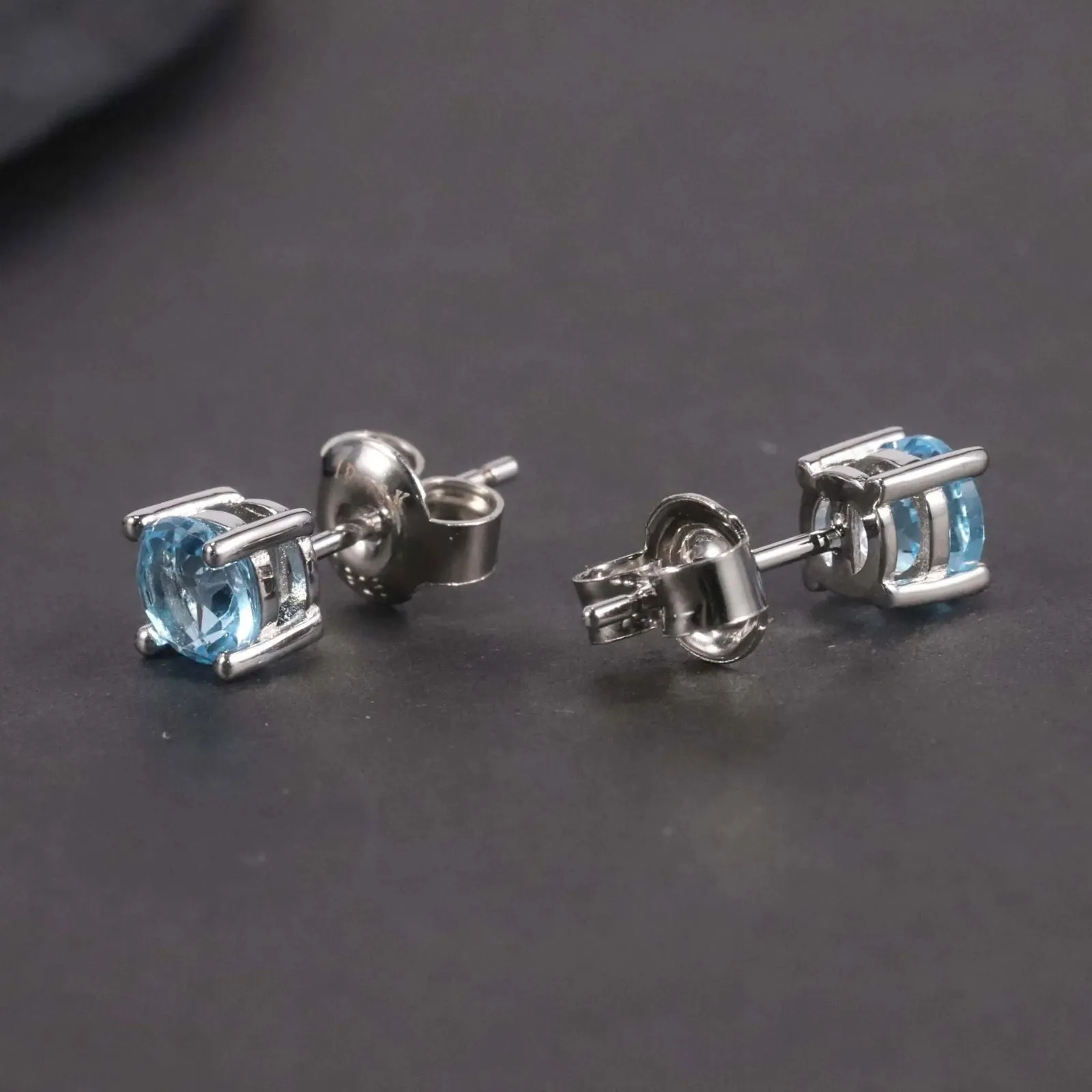 Swiss Blue Topaz Round Shape Stud Earrings in Sterling Silver - Irosk Australia ®