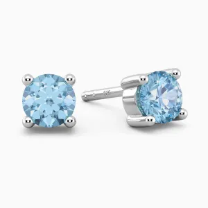 Swiss Blue Topaz Round Shape Stud Earrings in Sterling Silver - Irosk Australia ®