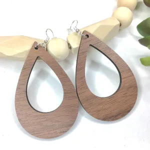Teardrop Cutout Wood Walnut Dangle Earrings, Drop Light Weight Earrings, Birthday Gift for a Friend