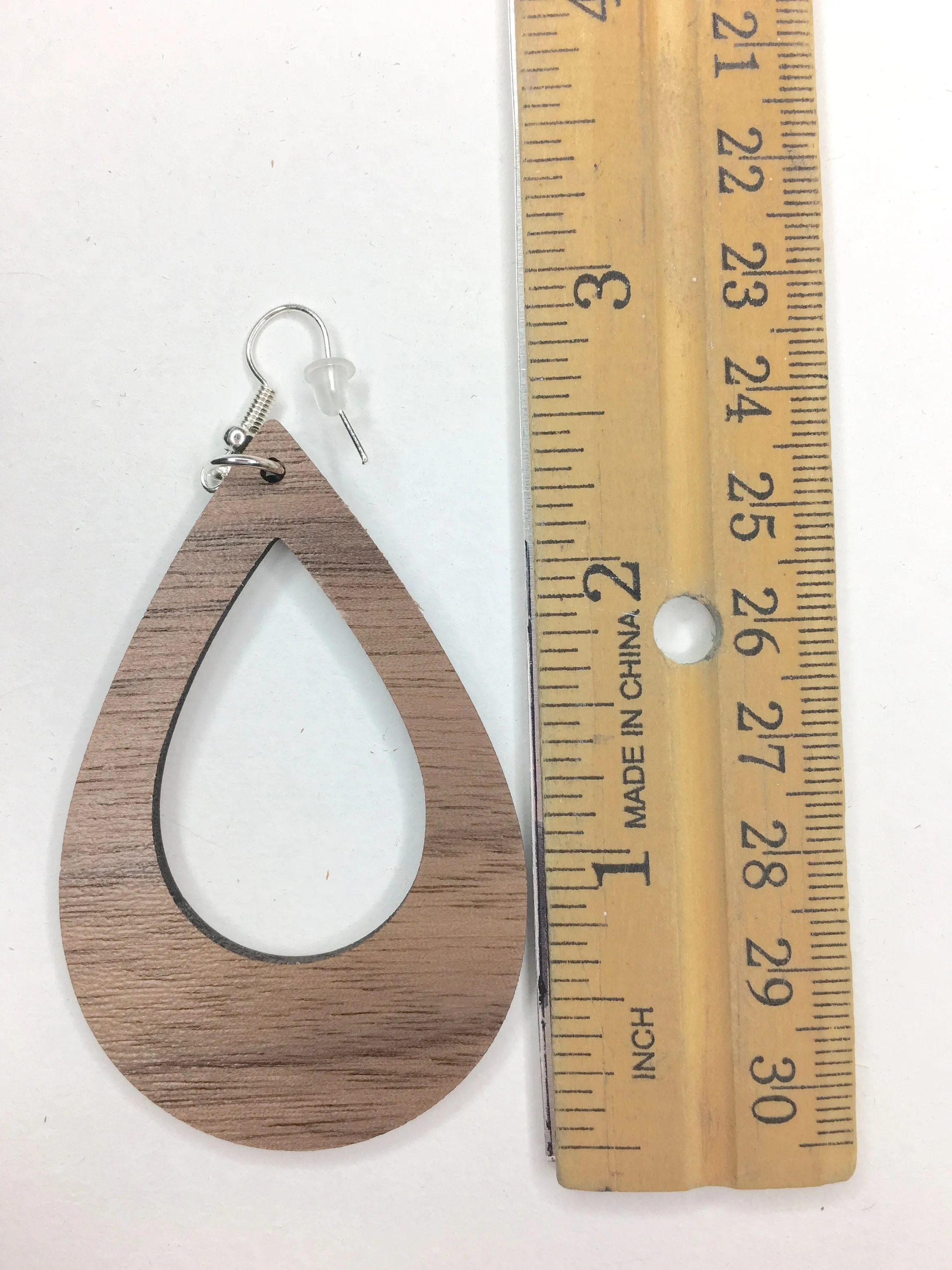 Teardrop Cutout Wood Walnut Dangle Earrings, Drop Light Weight Earrings, Birthday Gift for a Friend