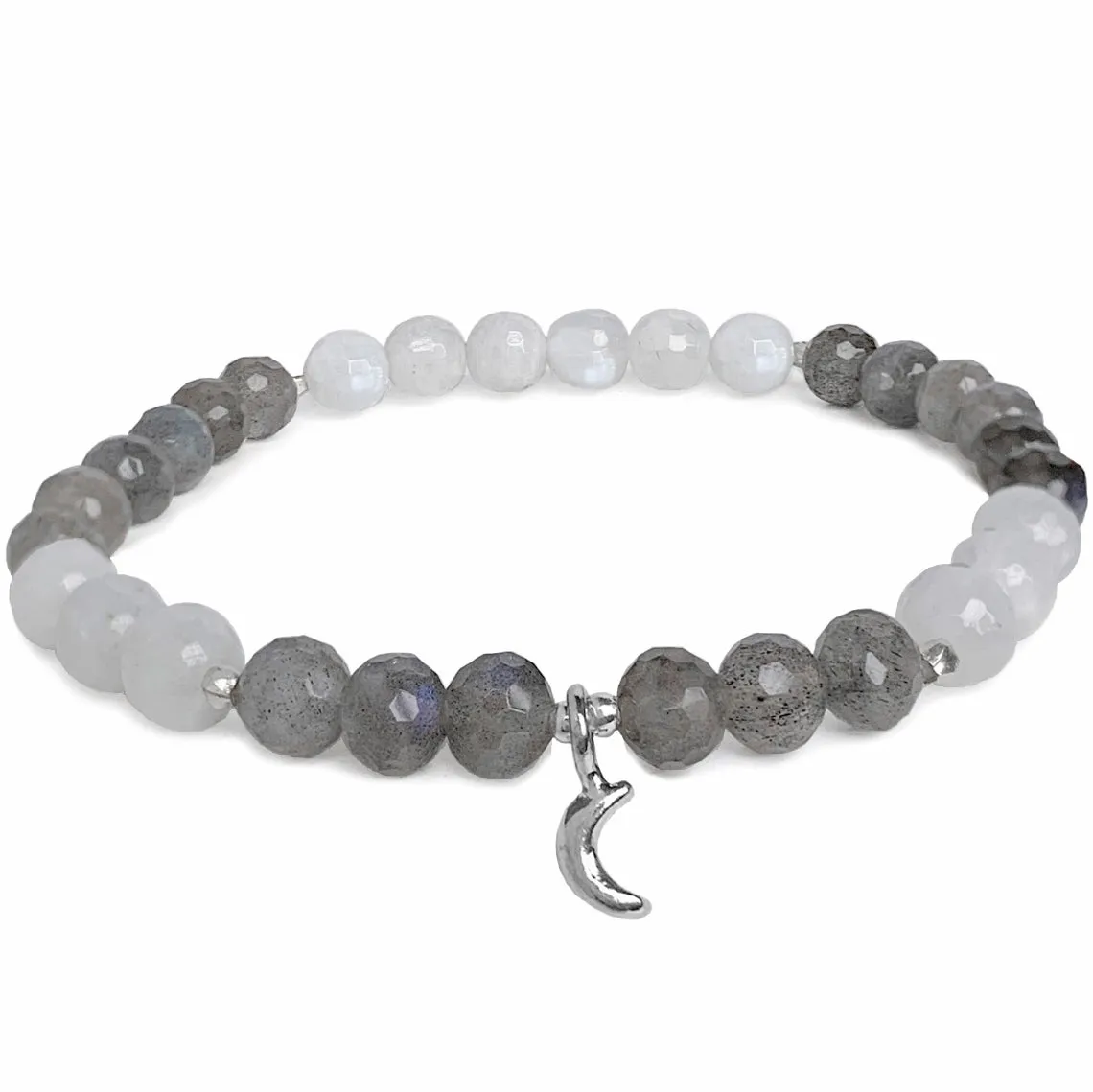 Tiny Crescent Moon Bracelet | Moonstone, Labradorite