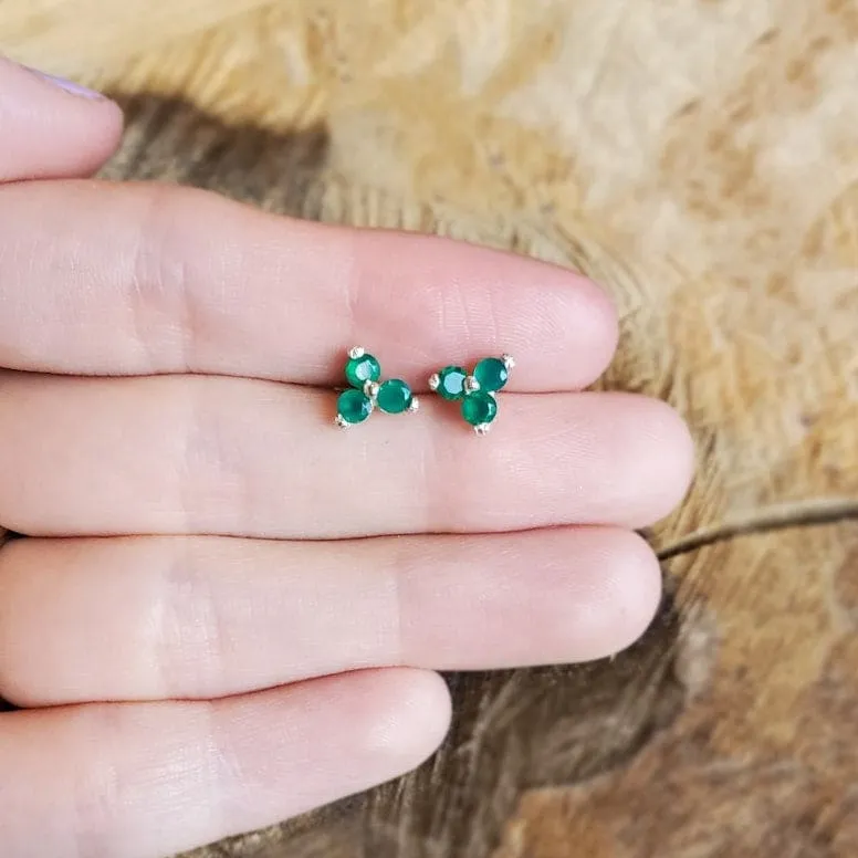 Tri-Cluster Emerald Stud Earrings