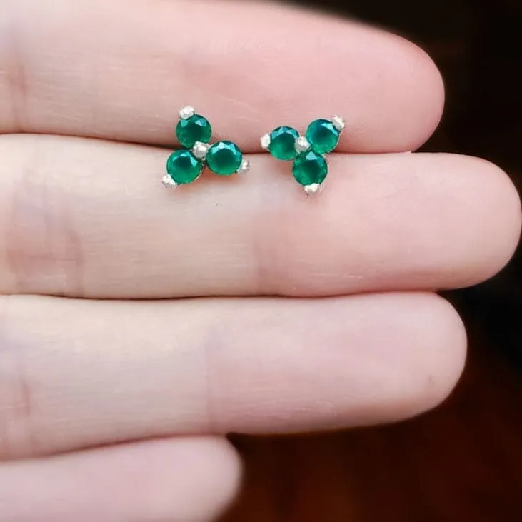 Tri-Cluster Emerald Stud Earrings