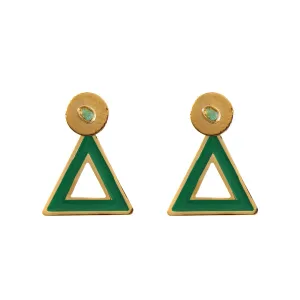 Triangle Dimensiones Collection Colombian Raw Emerald & 24k Gold Plated Small Earrings