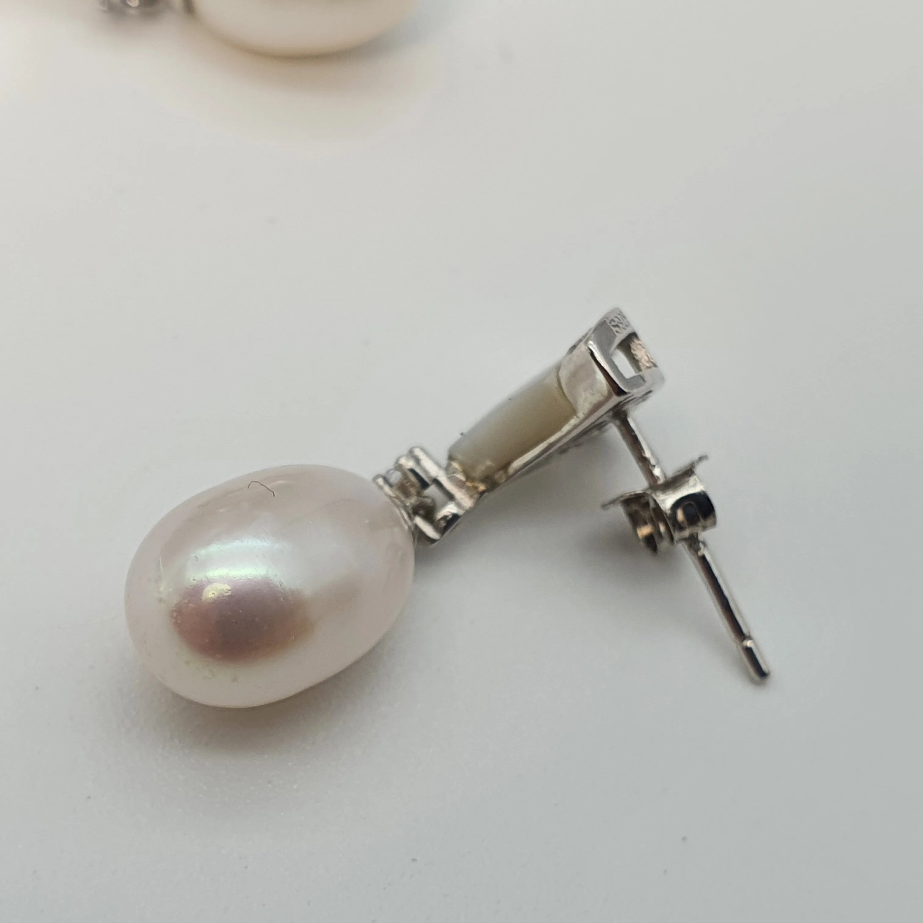 Triangle Mother Of Pearl & Drop Pearl Earrings, Sterling Silver