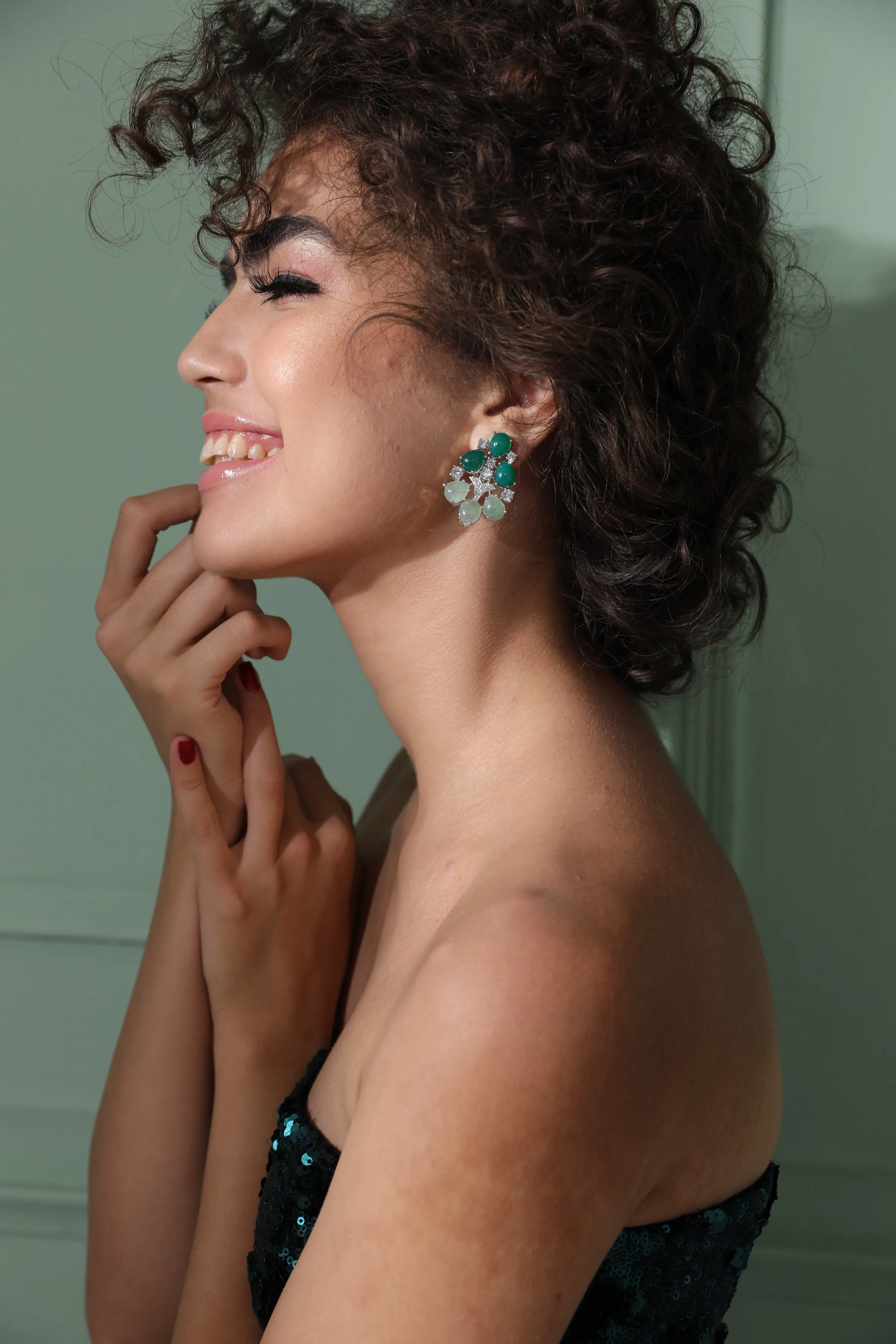 Unique Dual Tone Green Emerald Earrings with Swarovski | Buy Designer Jewelry Online