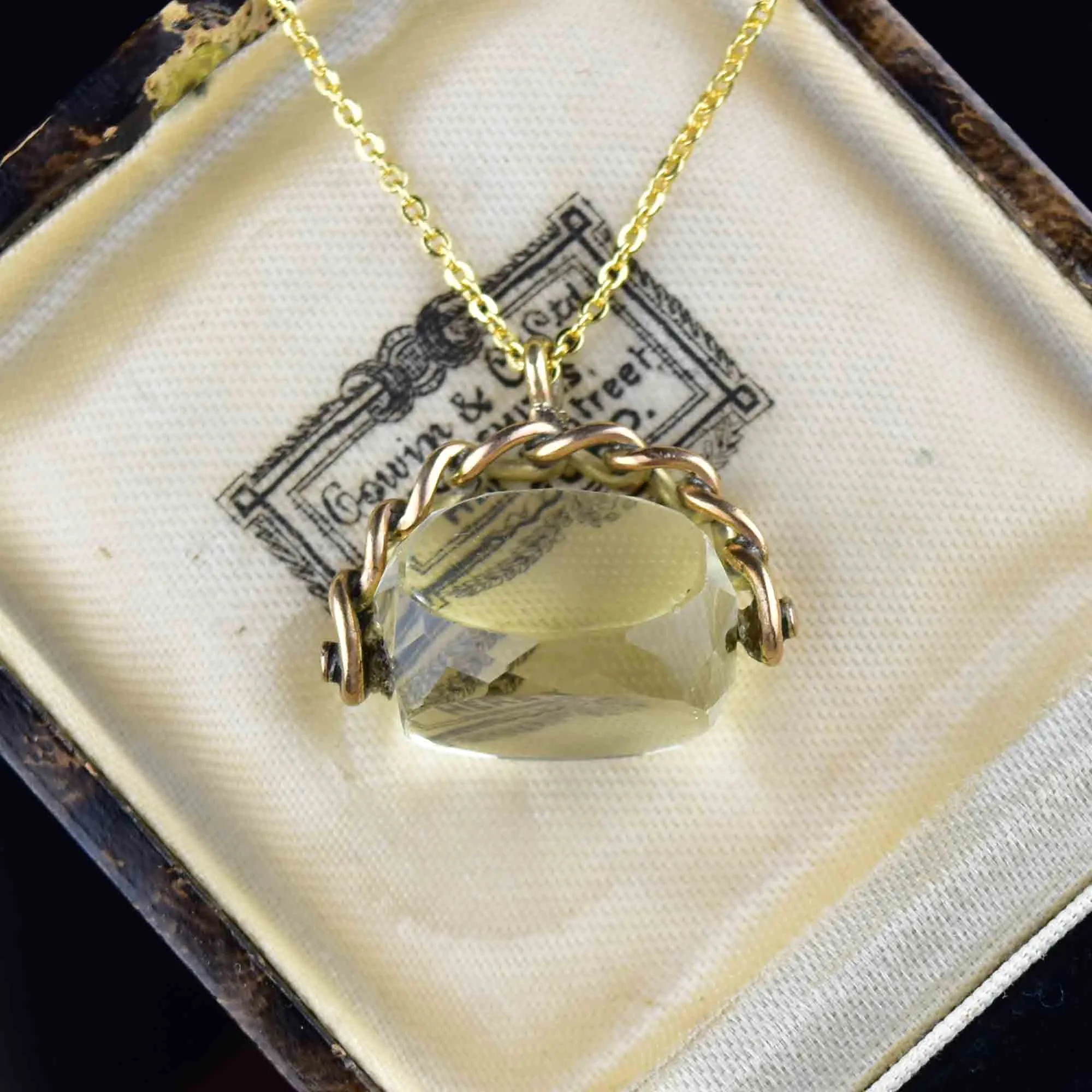 Victorian Gold Champagne Citrine Spinner Fob Necklace
